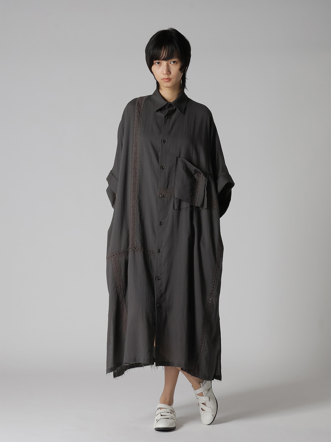 COTTON LACE PATCHWORK SHIRT DRESS