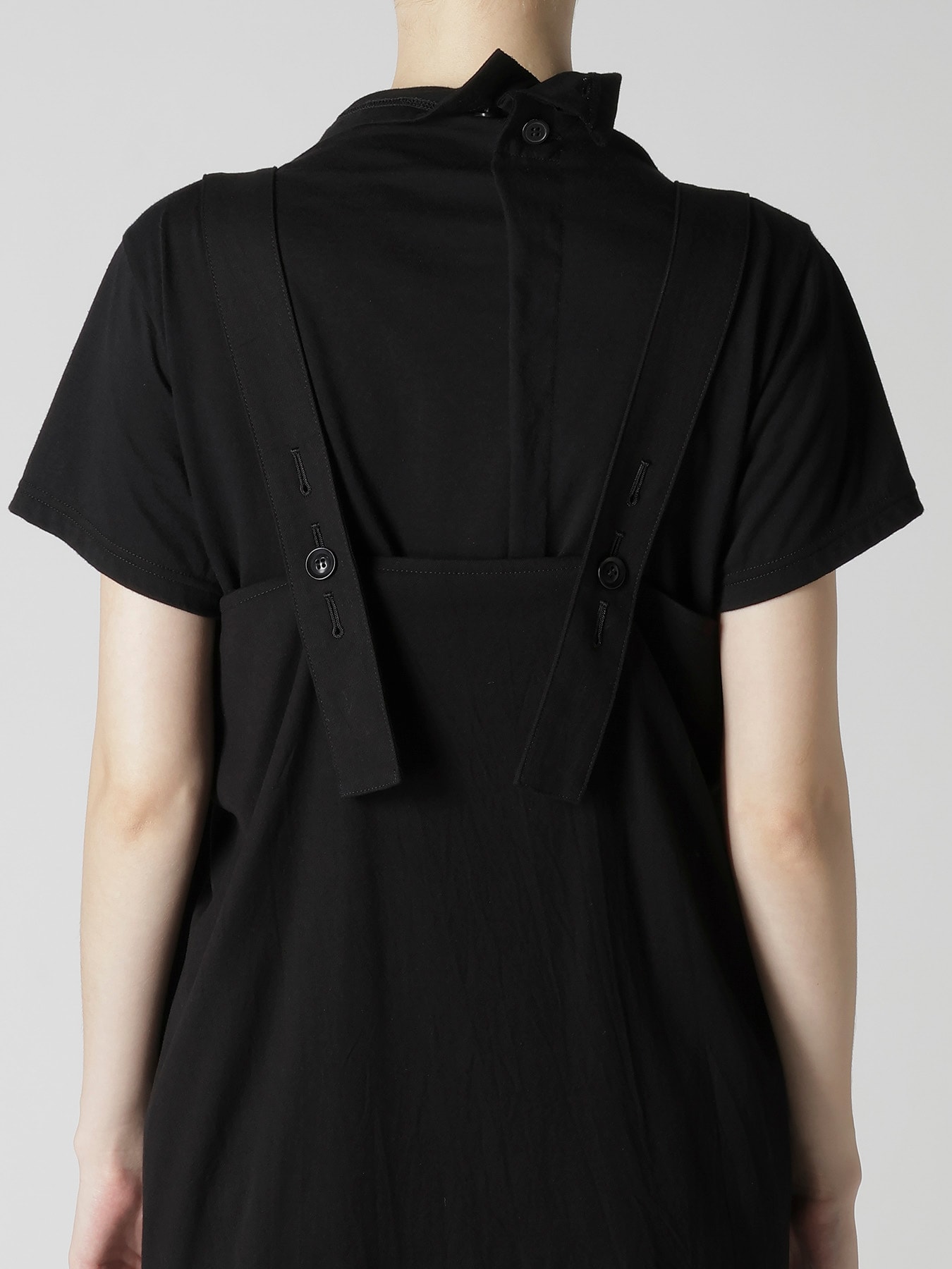 CROSS WEAVE GABARDINE SHIRRING SHOULDER STRAP DRESS