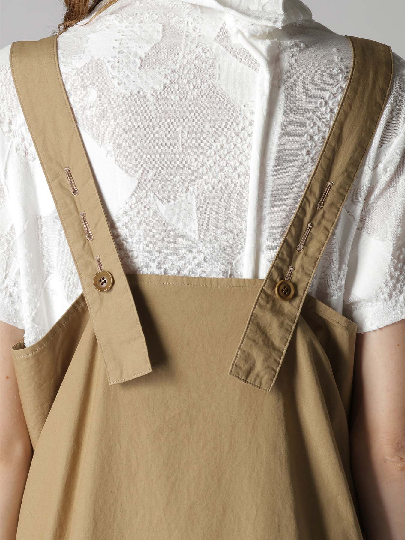 COTTON TYPEWRITER SHIRRING SHOULDER STRAP DRESS