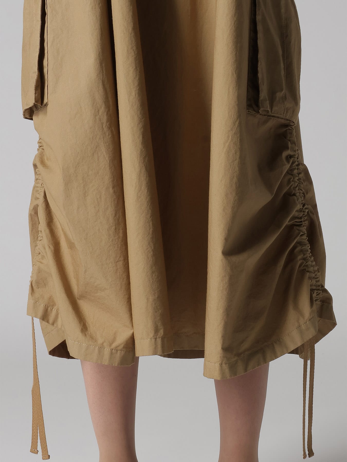 COTTON TYPEWRITER SHIRRING SHOULDER STRAP DRESS