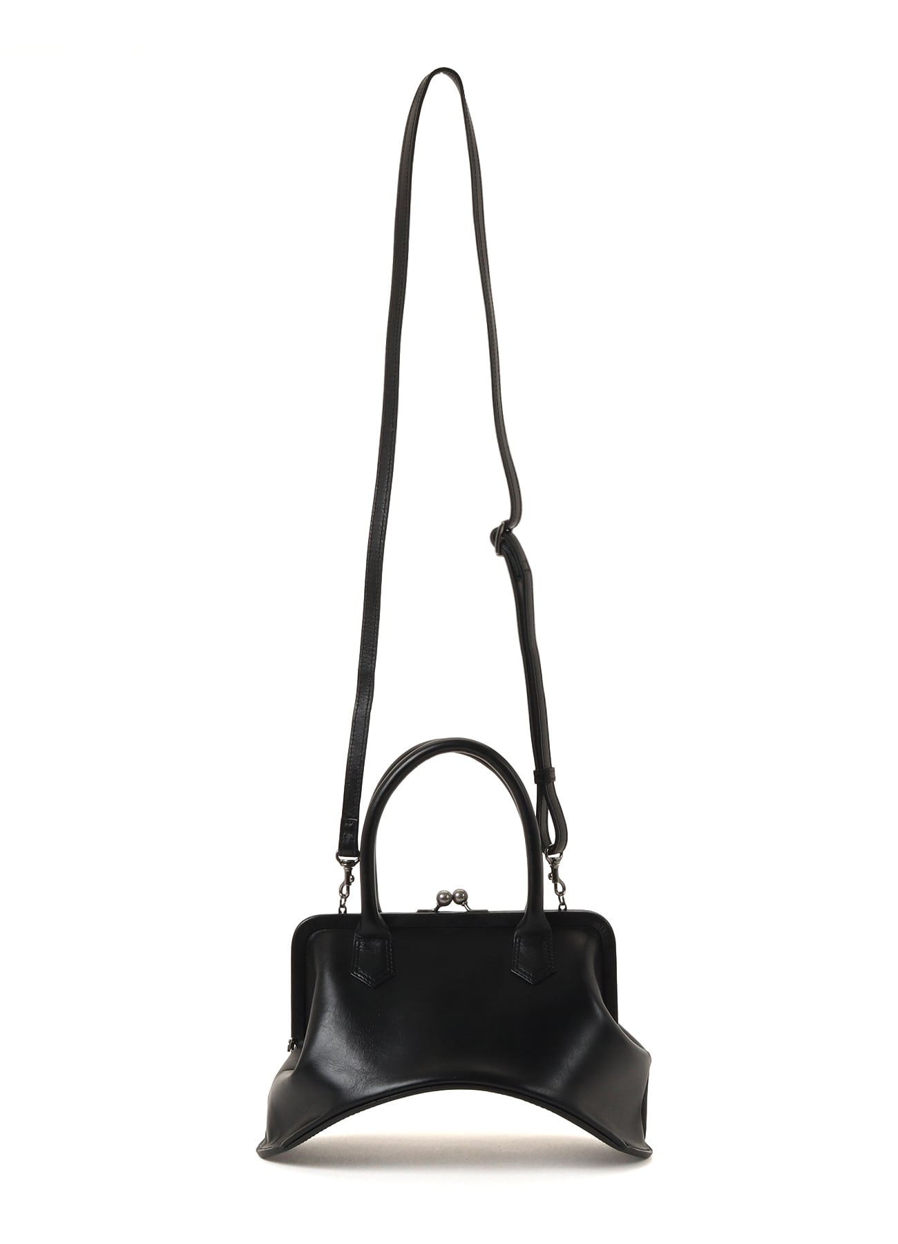 OIL SOFT LEATHER CURVED METAL CLASP BAG