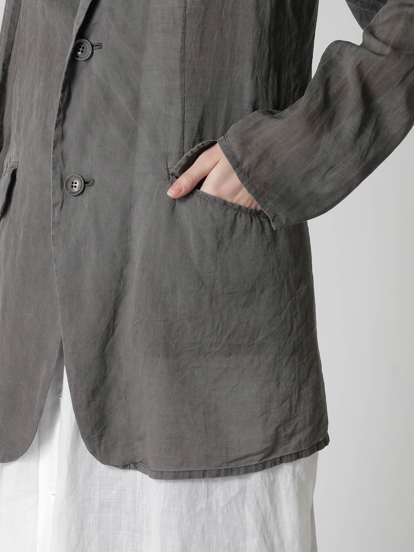 CUPRO/COTTON GARMENT DYED 2 BUTTON TAILORED JACKET