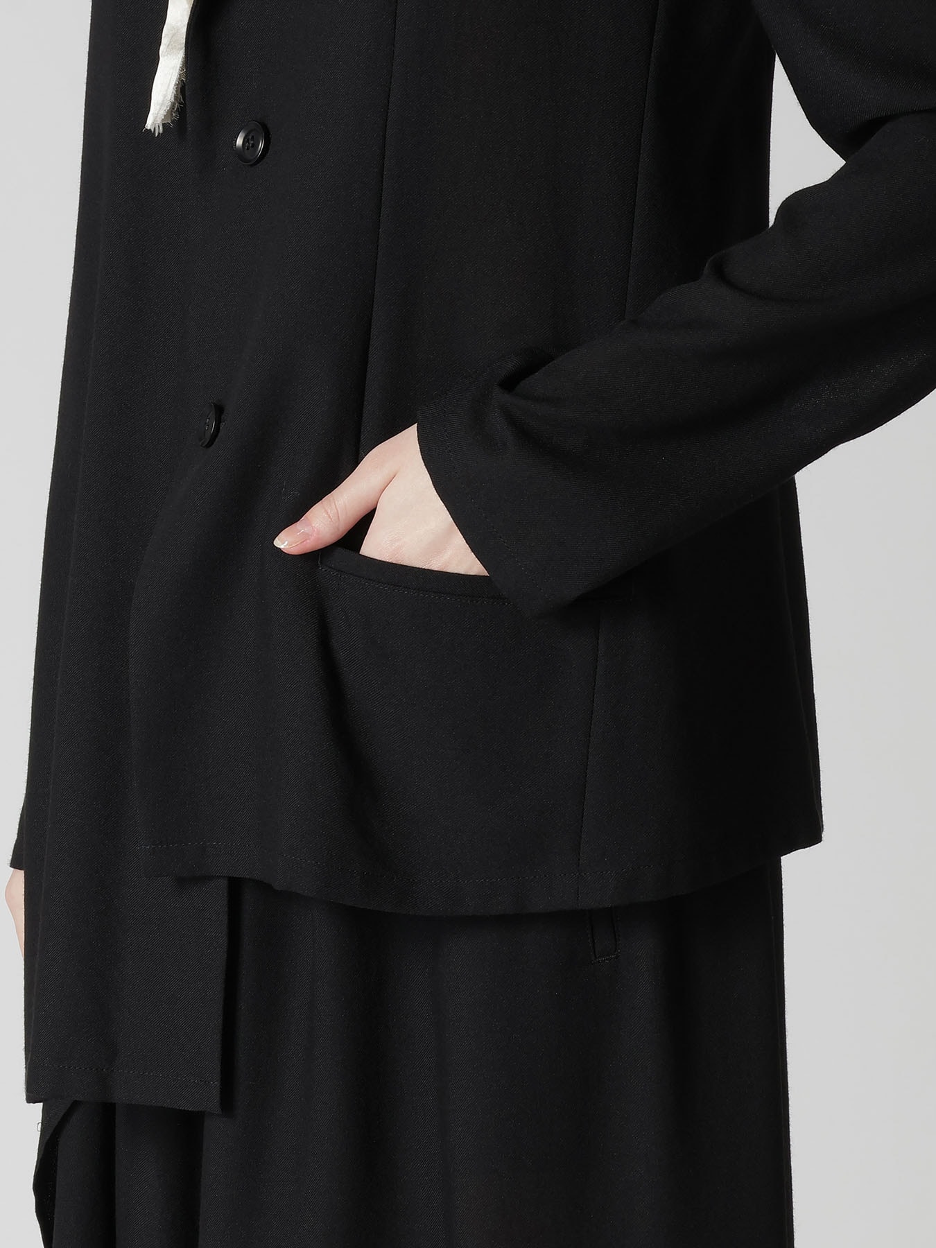 RY/NY GAUZE DOUBLE BUTTON ASYMMETERIC JACKET