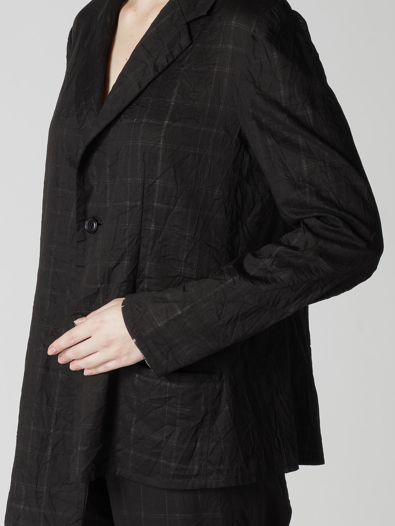 SHEER COTTON－LINEN PLAID LAYER JACKET