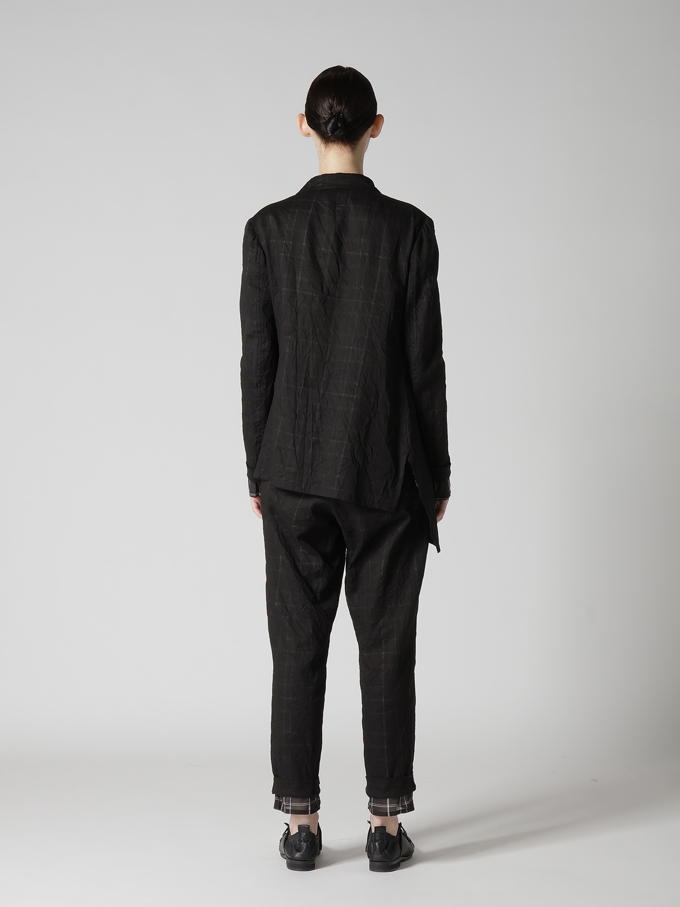 SHEER COTTON－LINEN PLAID LAYER JACKET