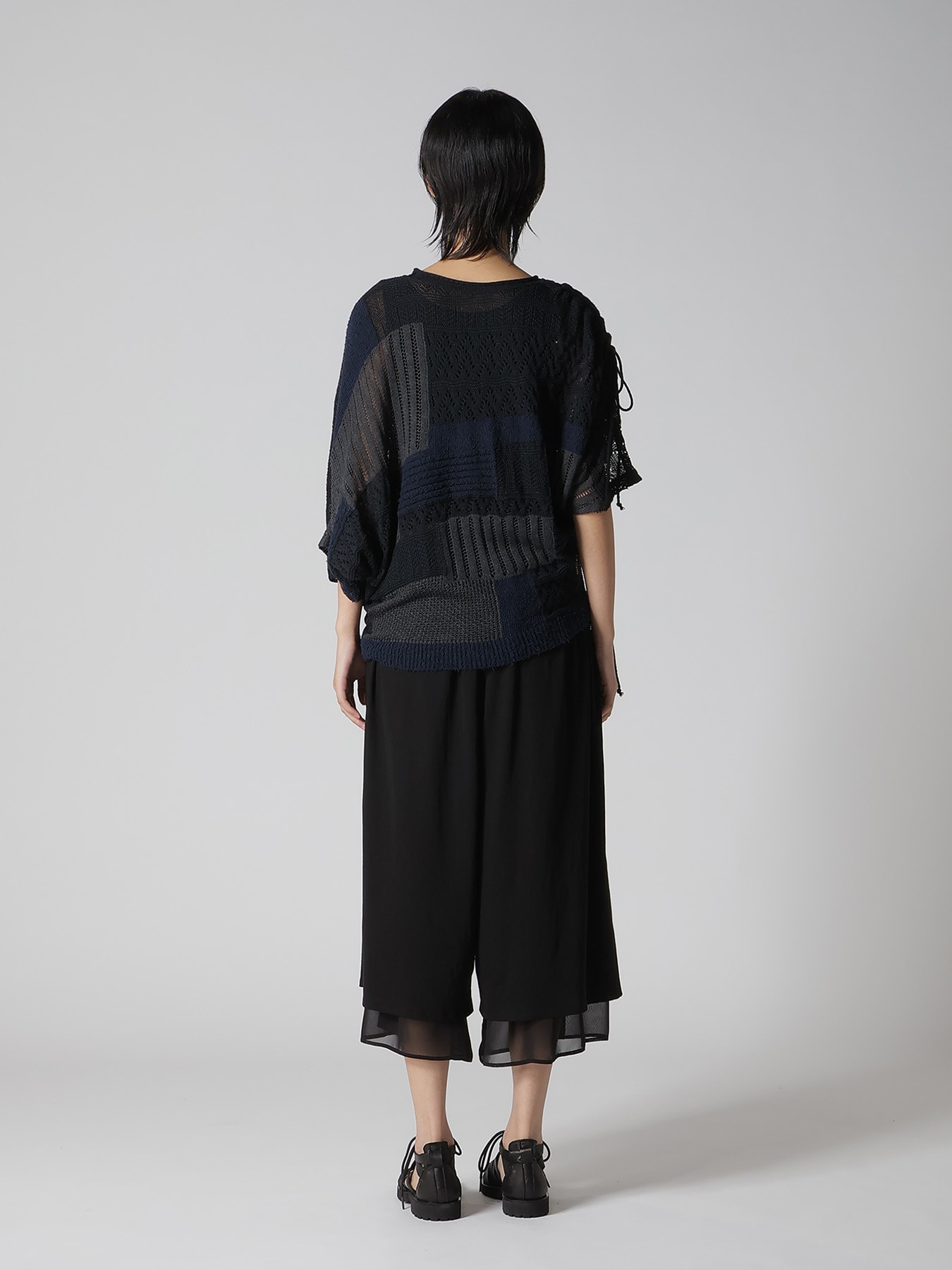 8G PATCHWORK MIX ASYMMETRY GATHER PULLOVER