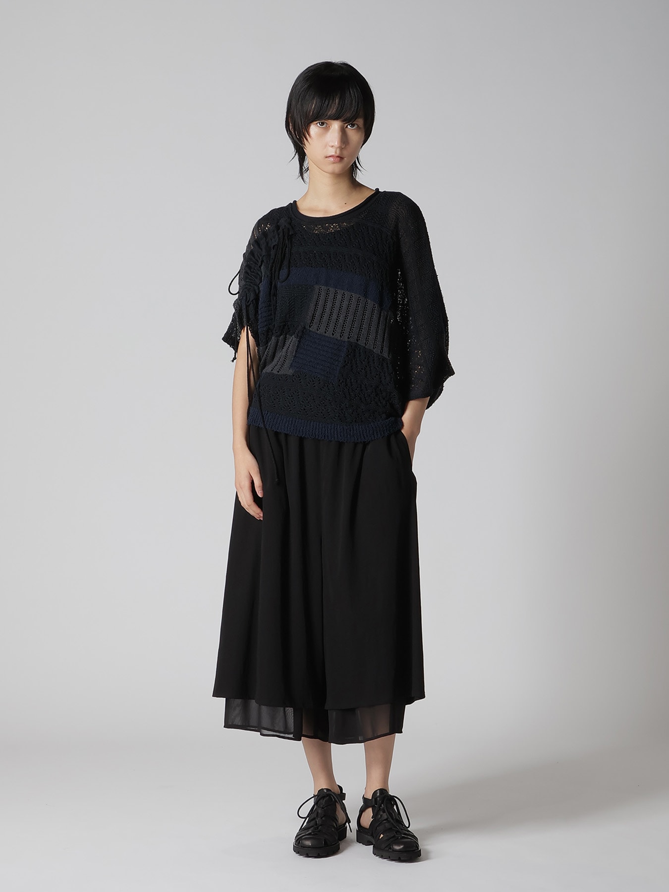 8G PATCHWORK MIX ASYMMETRY GATHER PULLOVER