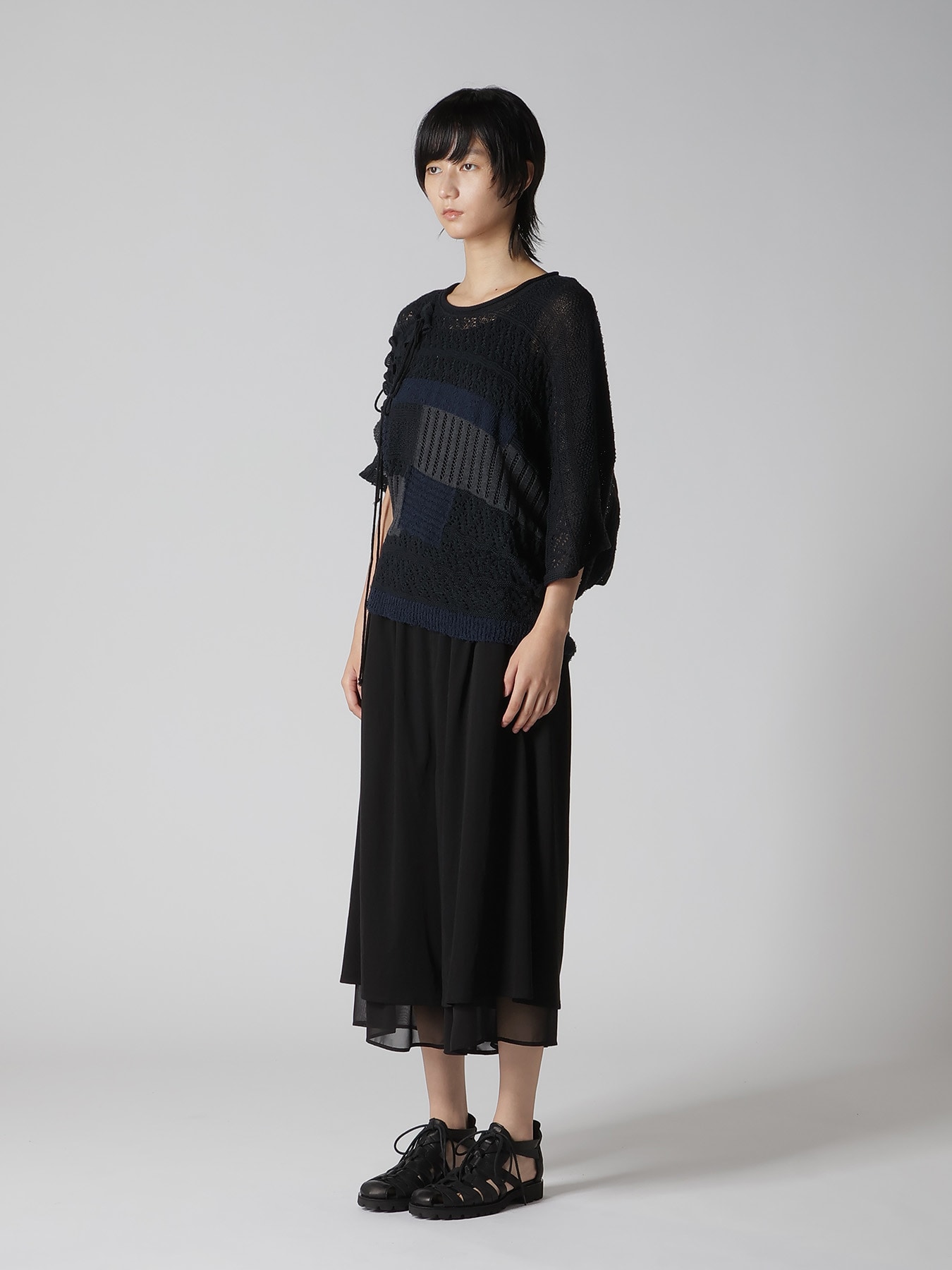 8G PATCHWORK MIX ASYMMETRY GATHER PULLOVER