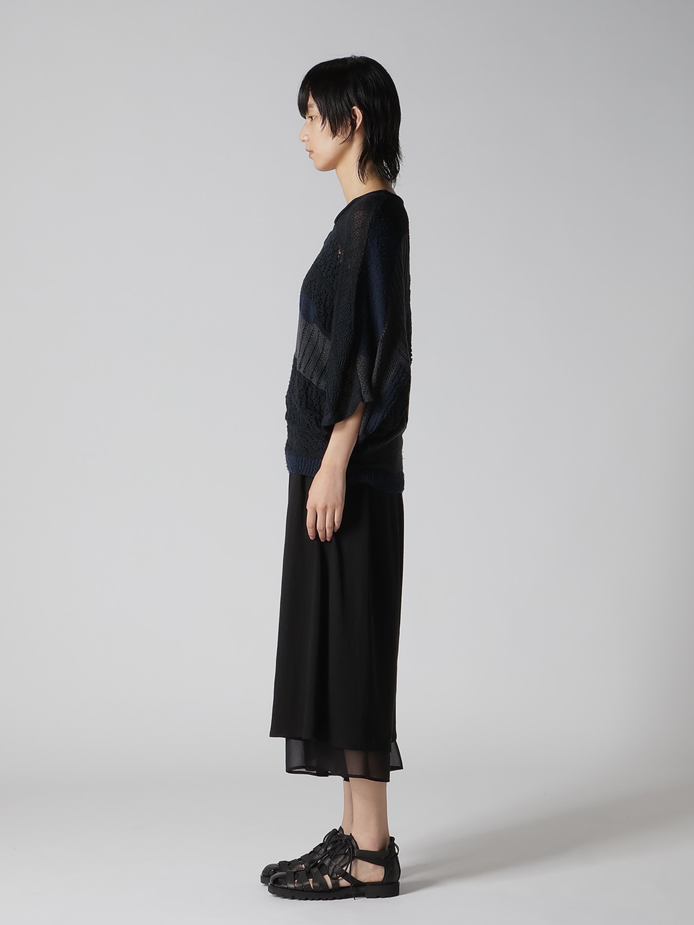8G PATCHWORK MIX ASYMMETRY GATHER PULLOVER