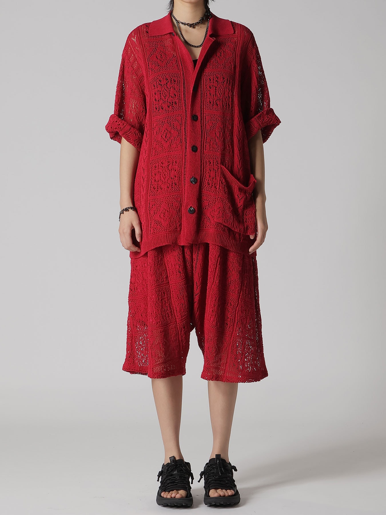 MEXICAN TILE PATTERN KNIT HALF PANTS