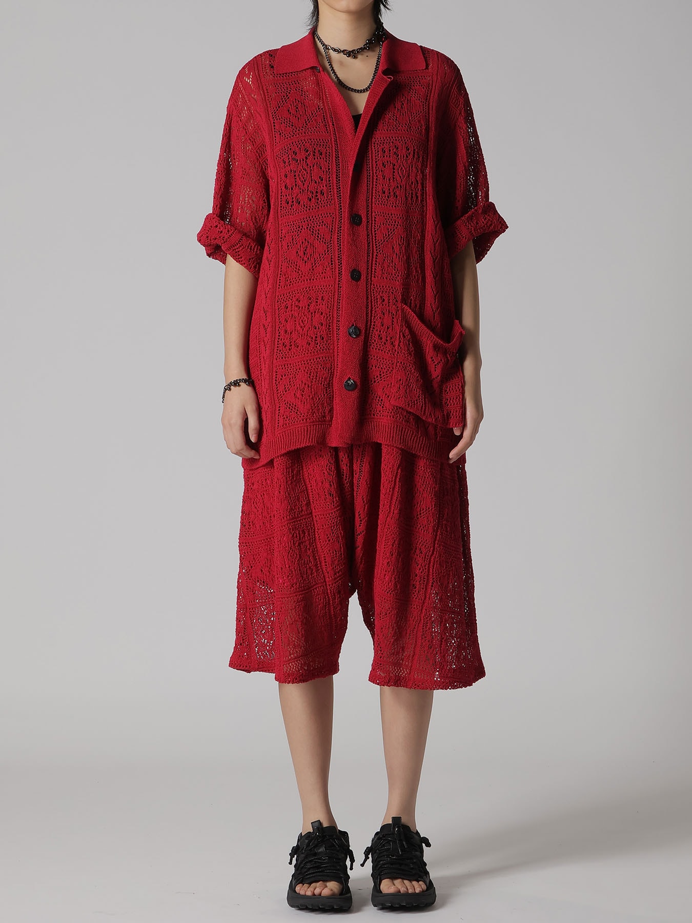 MEXICAN TILE PATTERN KNIT HALF PANTS