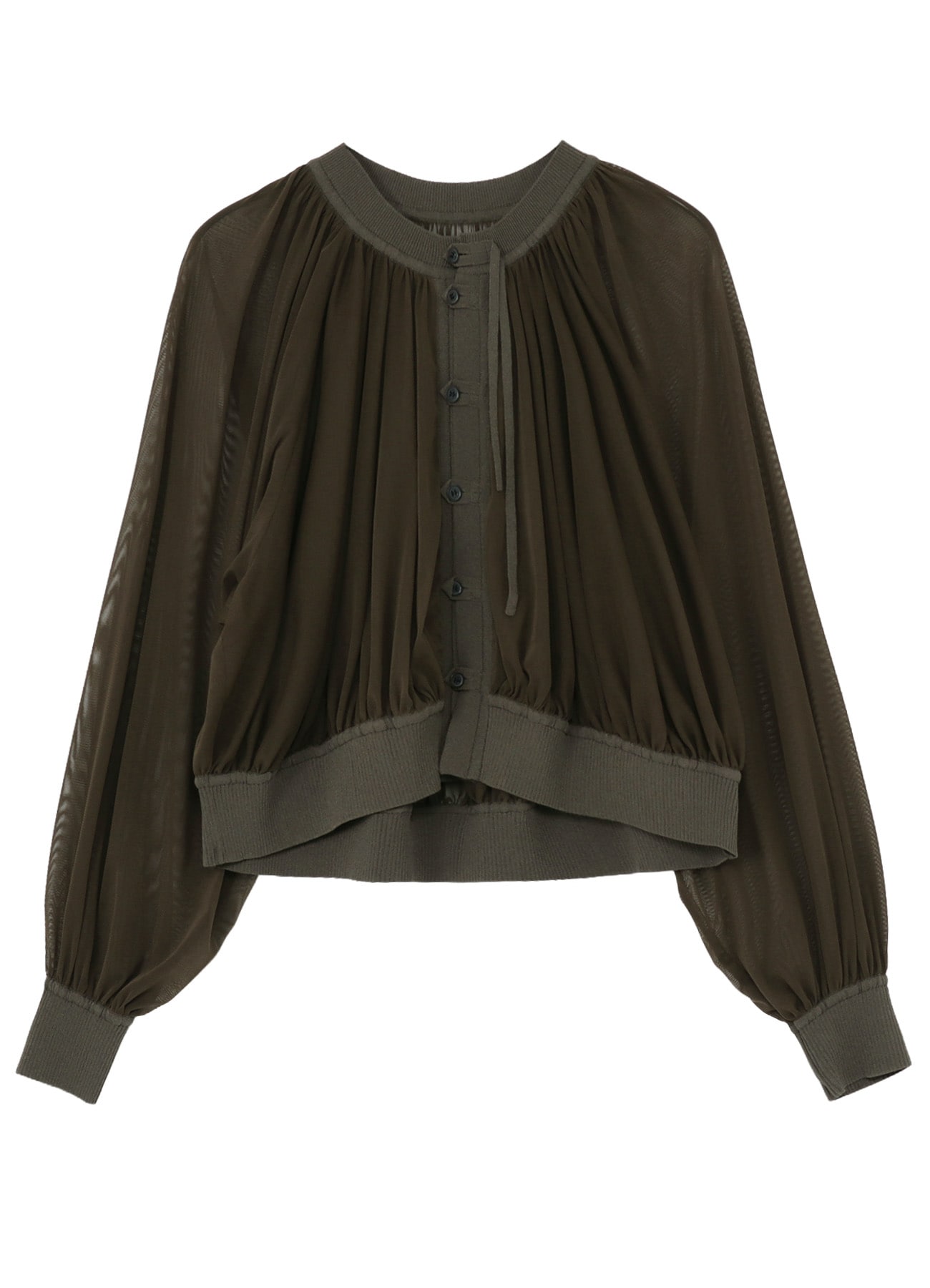 POLYESTER TULLE GATHER SHORT CARDIGAN