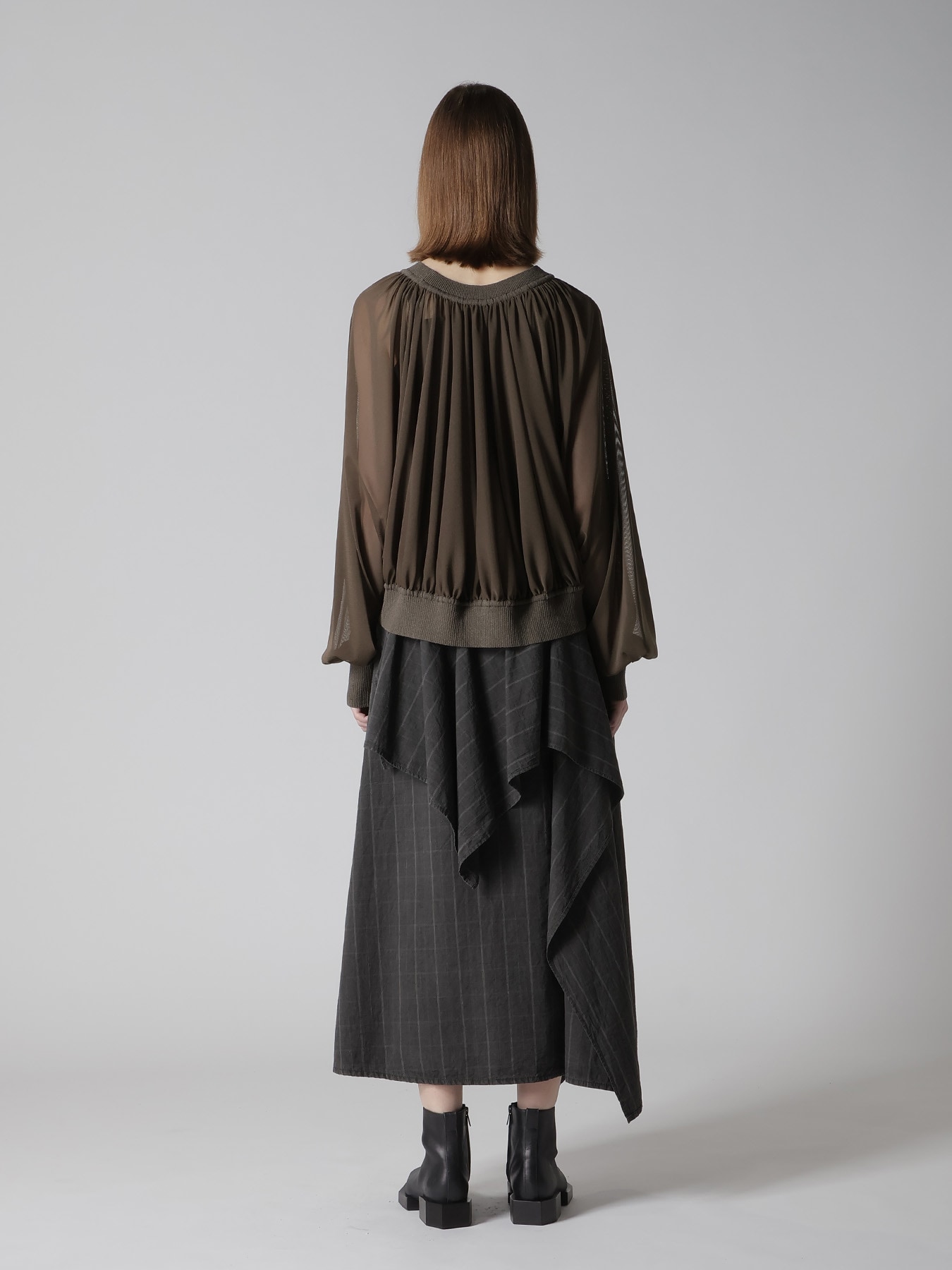 POLYESTER TULLE GATHER SHORT CARDIGAN