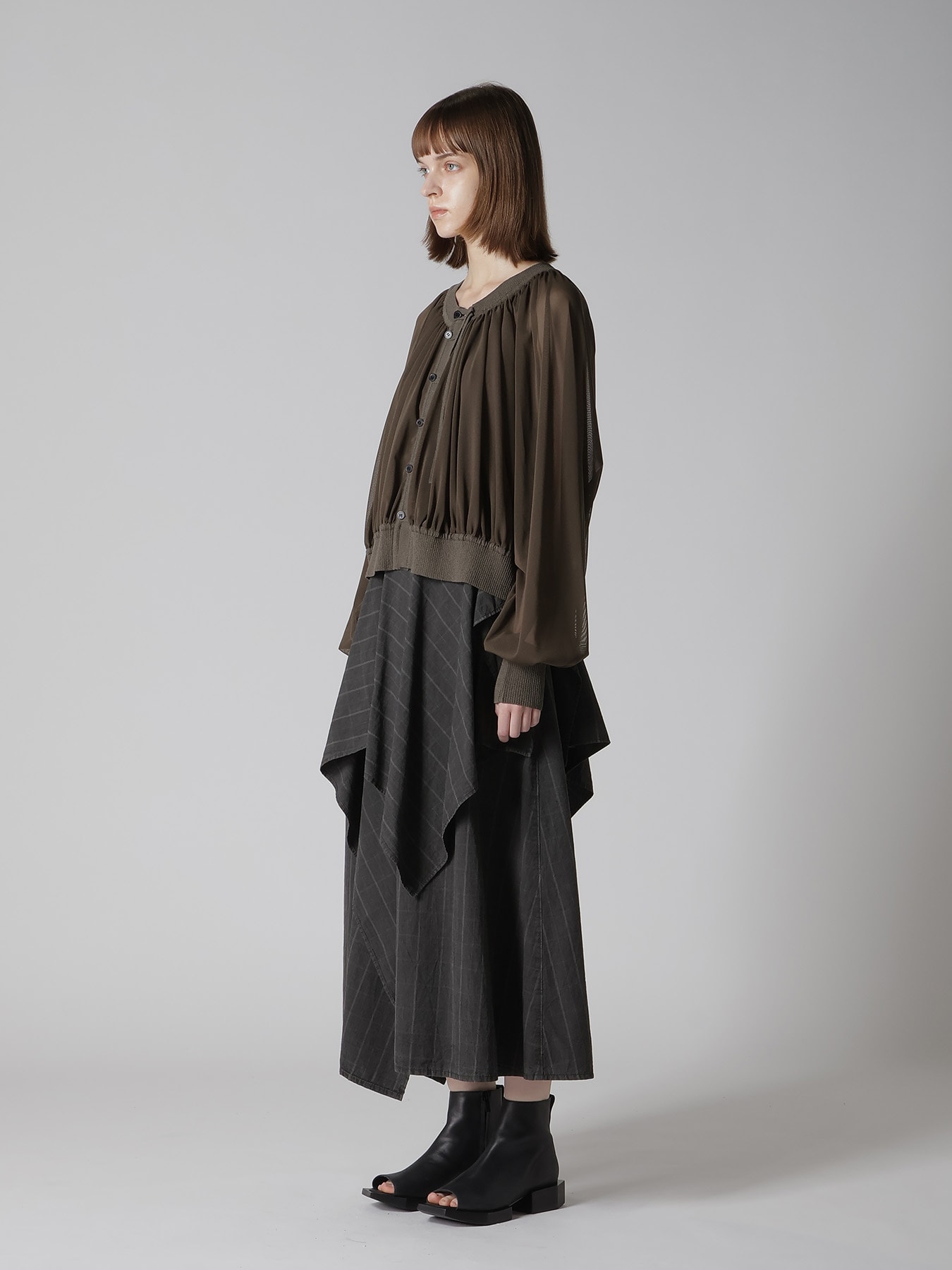 POLYESTER TULLE GATHER SHORT CARDIGAN