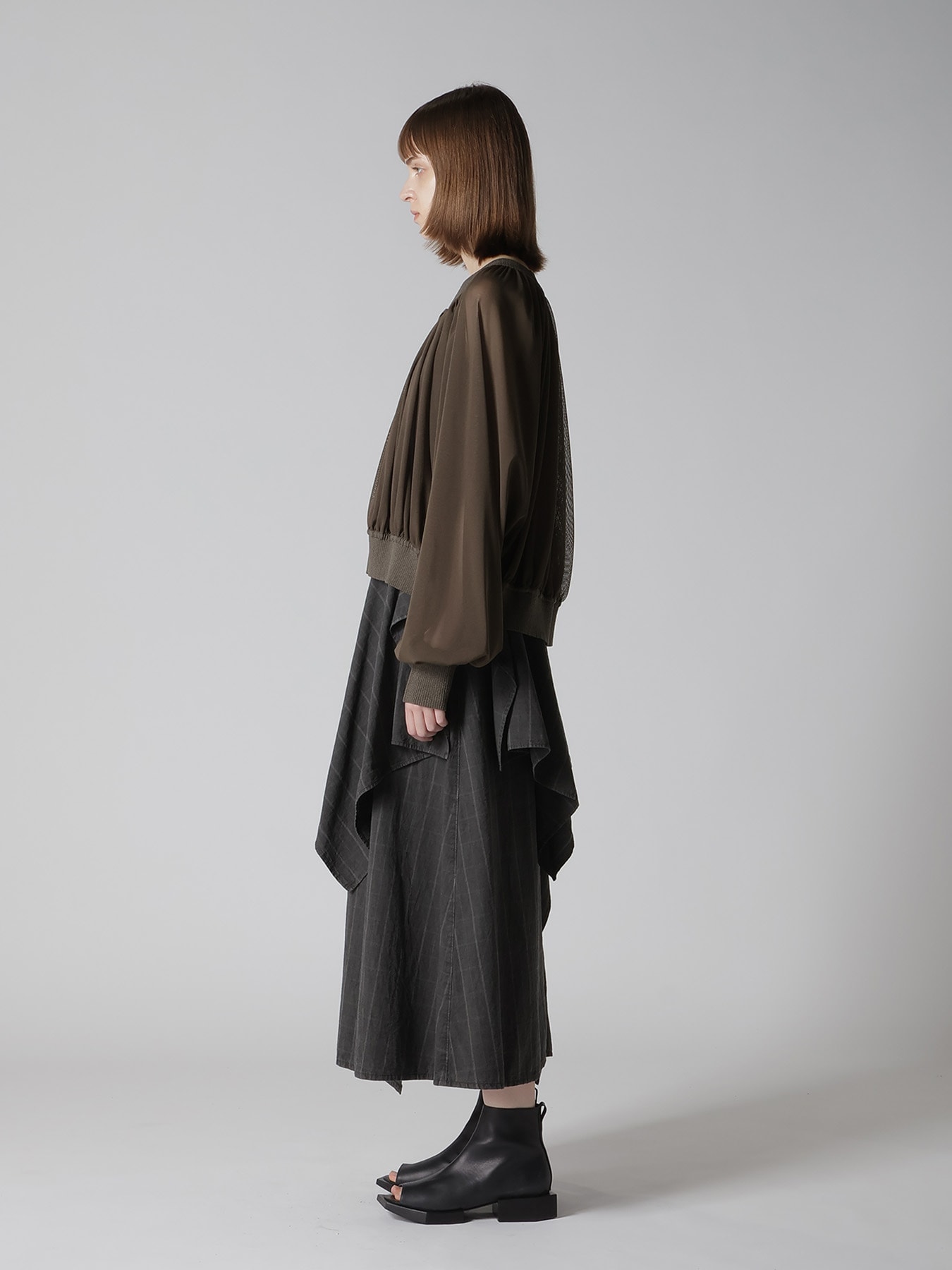 POLYESTER TULLE GATHER SHORT CARDIGAN