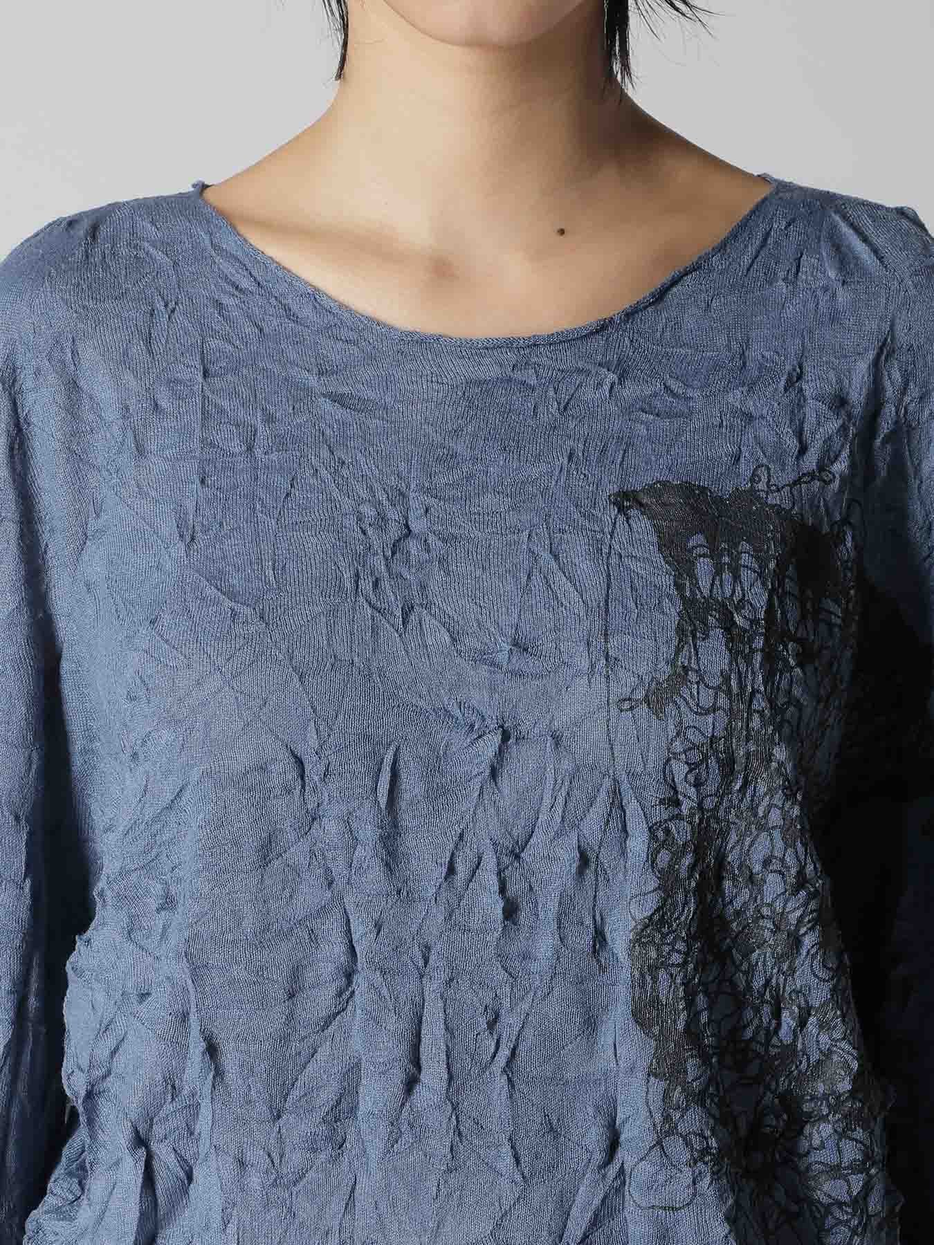 WRINKLED OFF NECK LONG SLEEVE PULLOVER