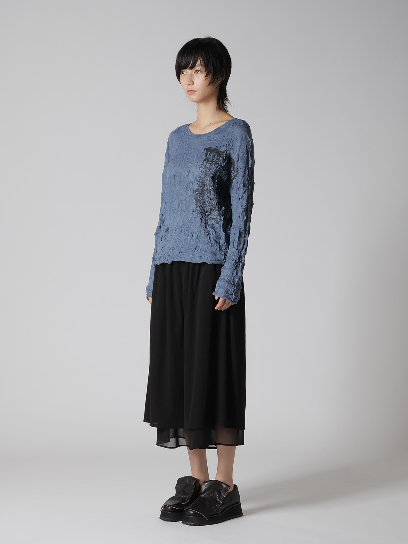 WRINKLED OFF NECK LONG SLEEVE PULLOVER