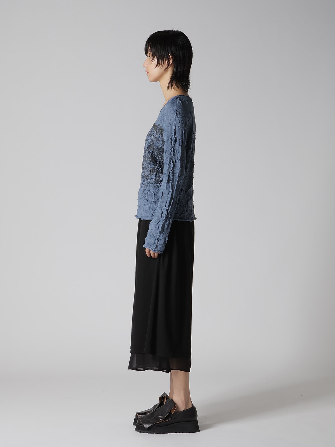 WRINKLED OFF NECK LONG SLEEVE PULLOVER