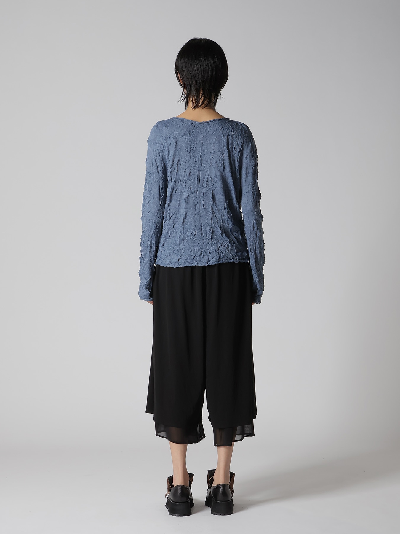 WRINKLED OFF NECK LONG SLEEVE PULLOVER