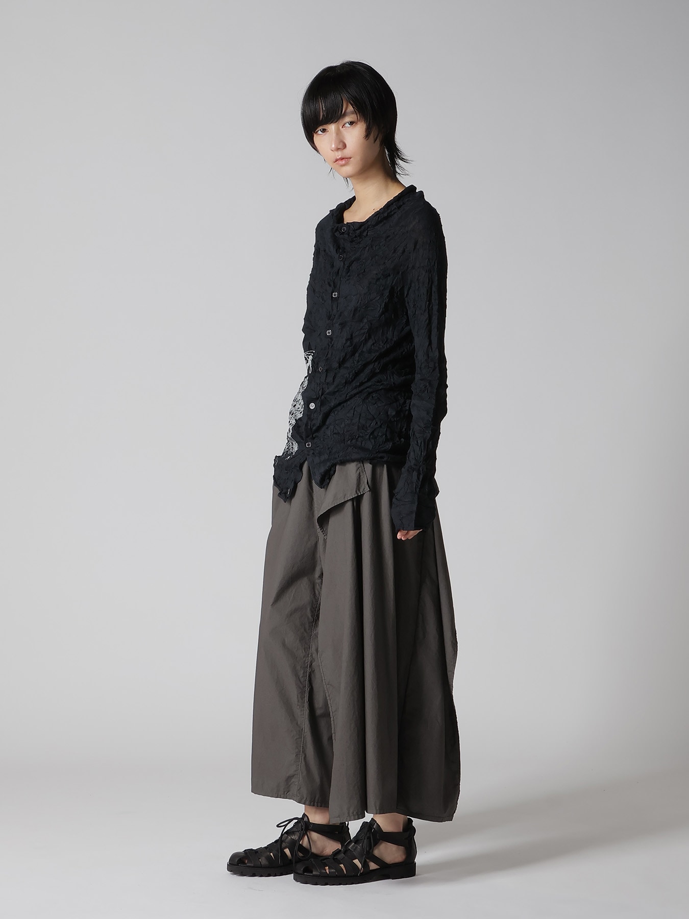 WRINKLED OFF NECK LONG SLEEVE CARDIGAN