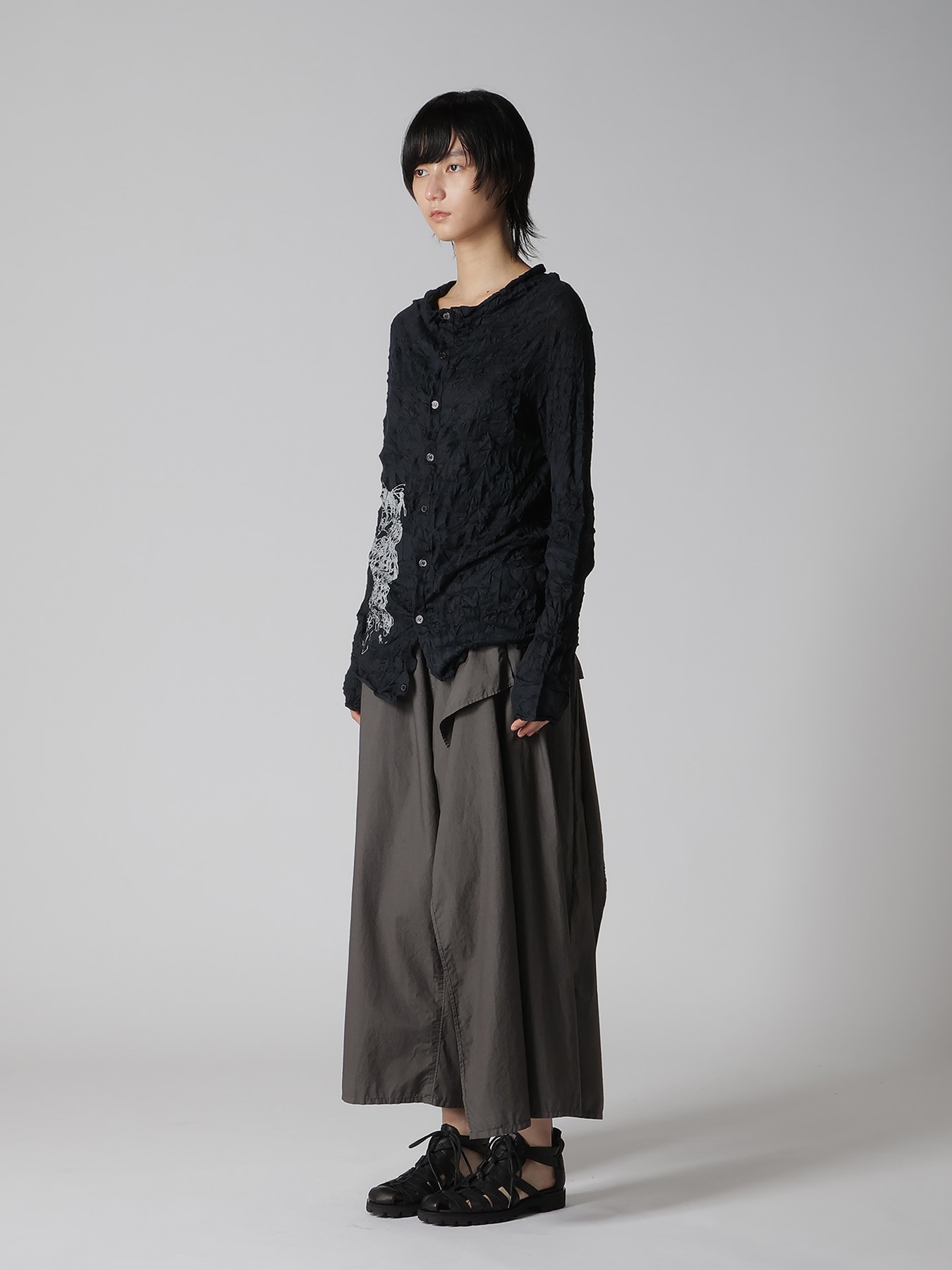 WRINKLED OFF NECK LONG SLEEVE CARDIGAN