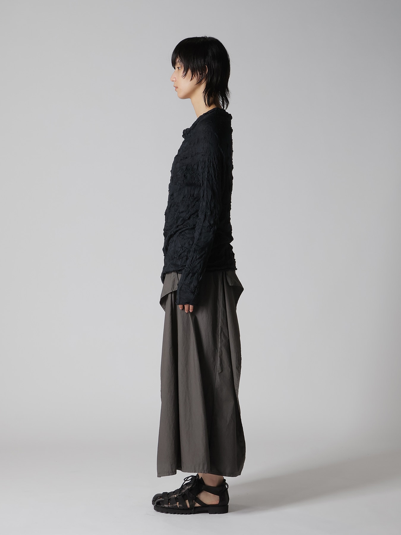 WRINKLED OFF NECK LONG SLEEVE CARDIGAN