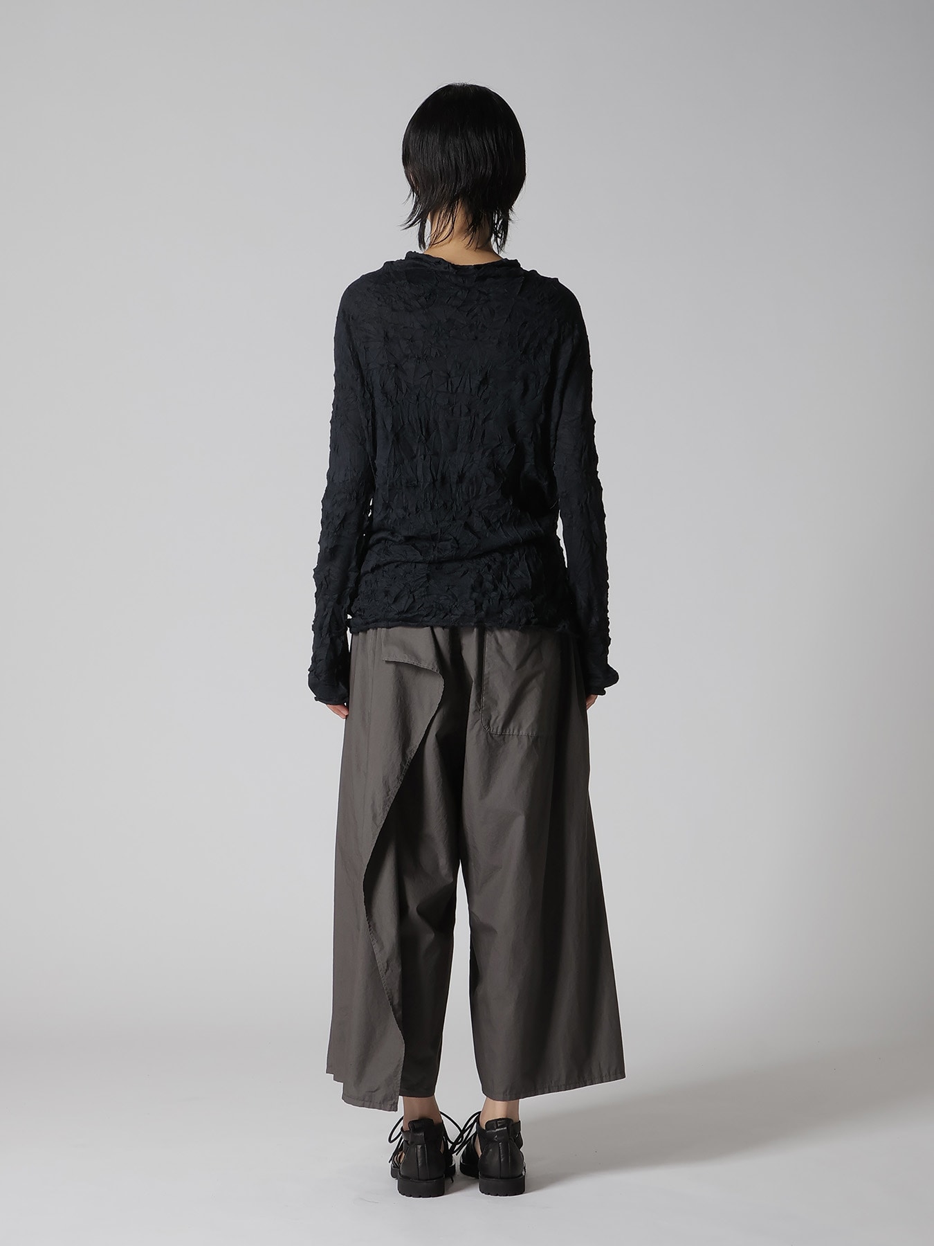 WRINKLED OFF NECK LONG SLEEVE CARDIGAN