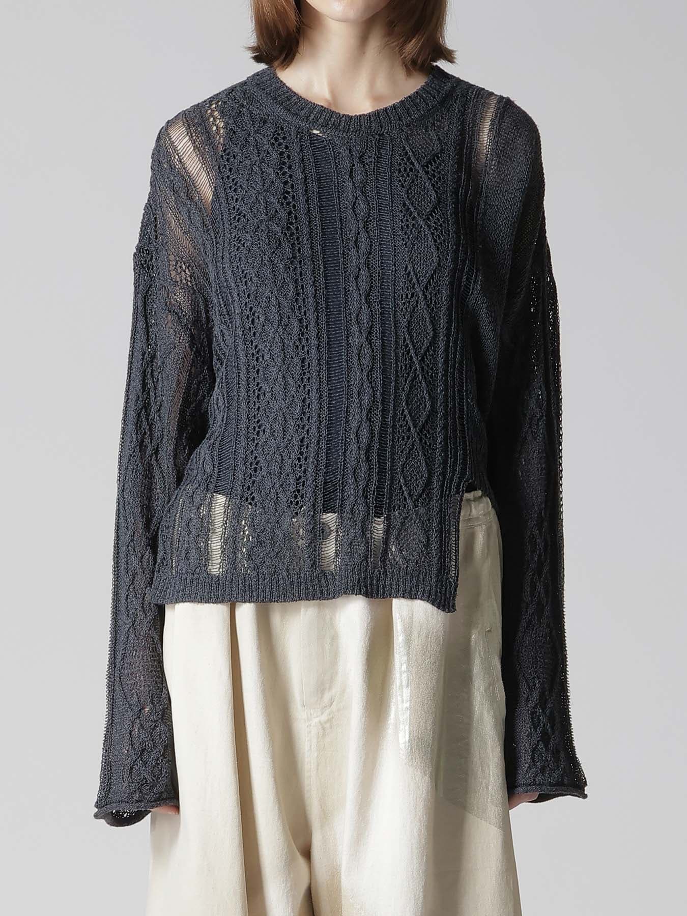 OPEN-WEAVE CABLE-KNIT PULLOVER