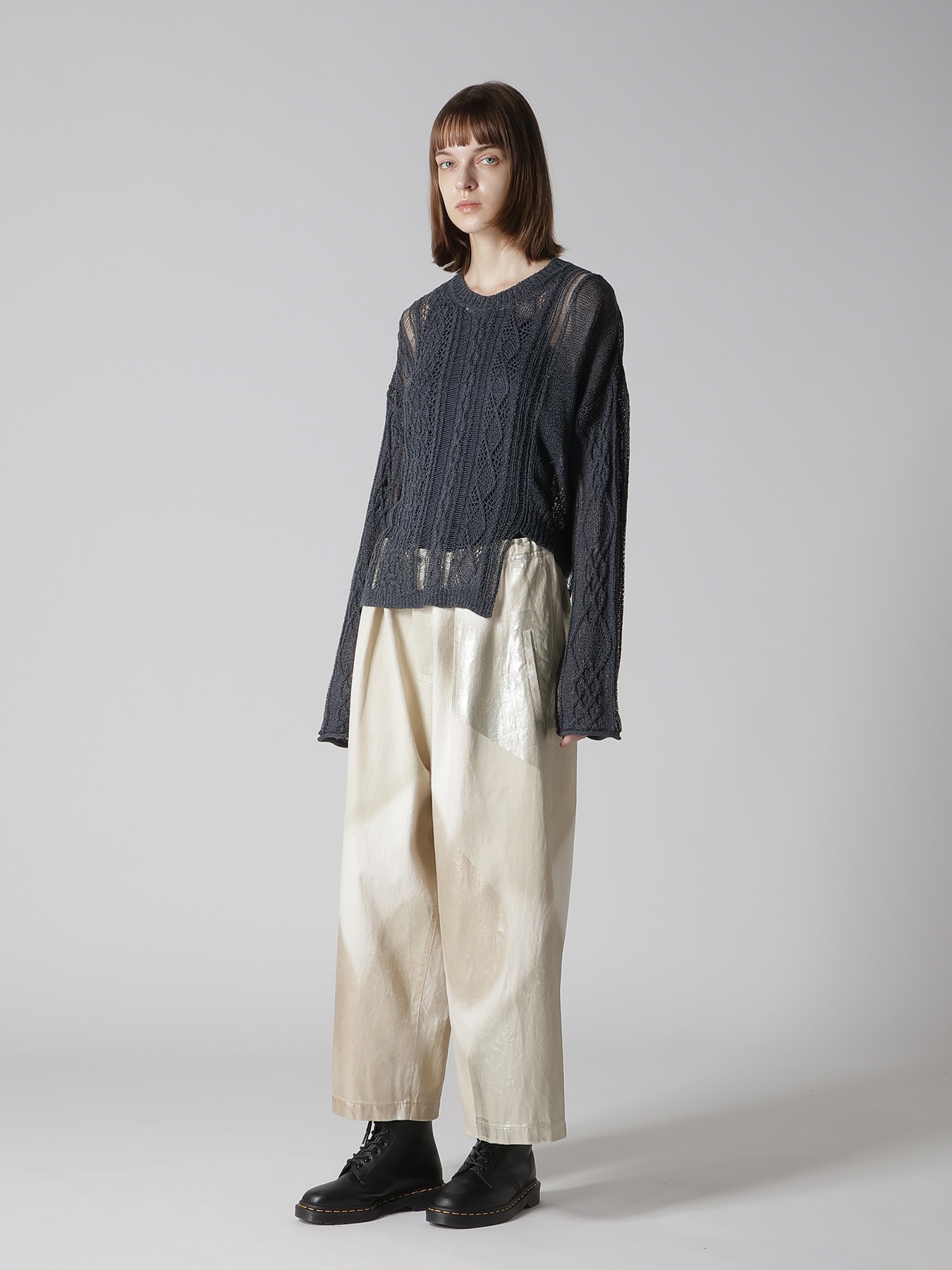 OPEN-WEAVE CABLE-KNIT PULLOVER