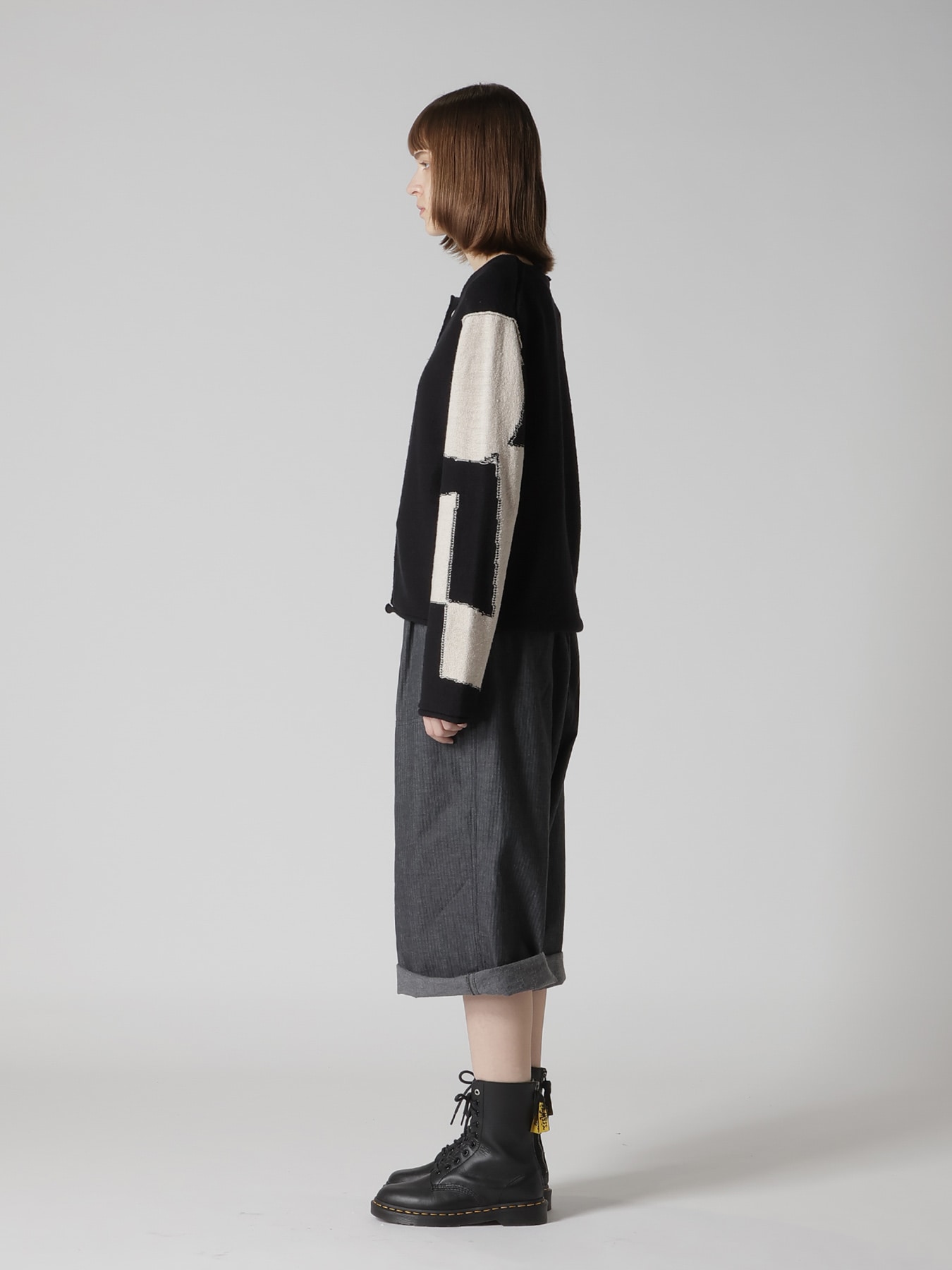 INTERSIA JERSEY ROUND NECK KNIT CARDIGAN