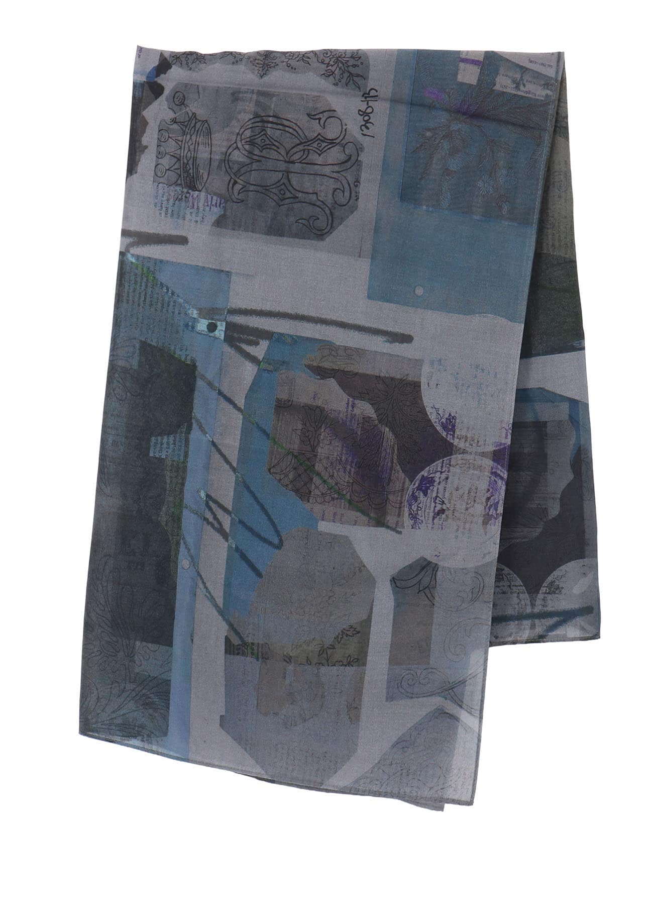 COTTON LAWN VASE COLLAGE PRINT SCARF