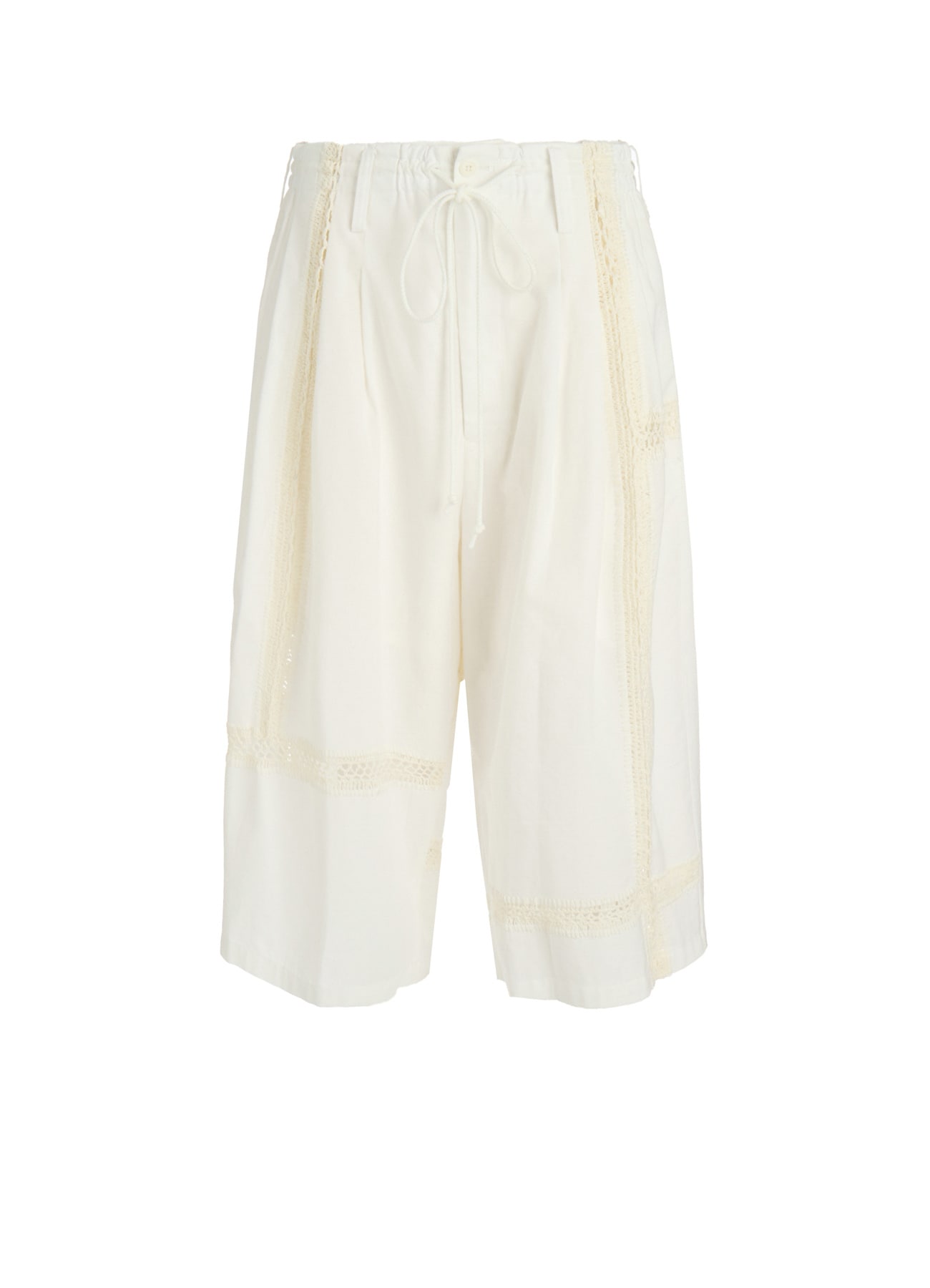 COTTON CROCHET PATCHWORK 3 TUCK HALF PANTS