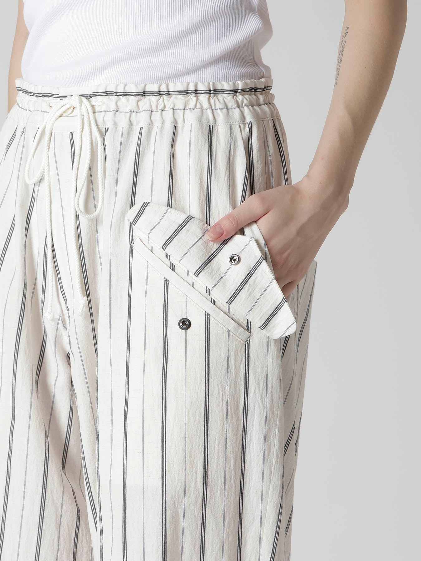 C/LI WASHER STRIPE DRAW STRING PANTS