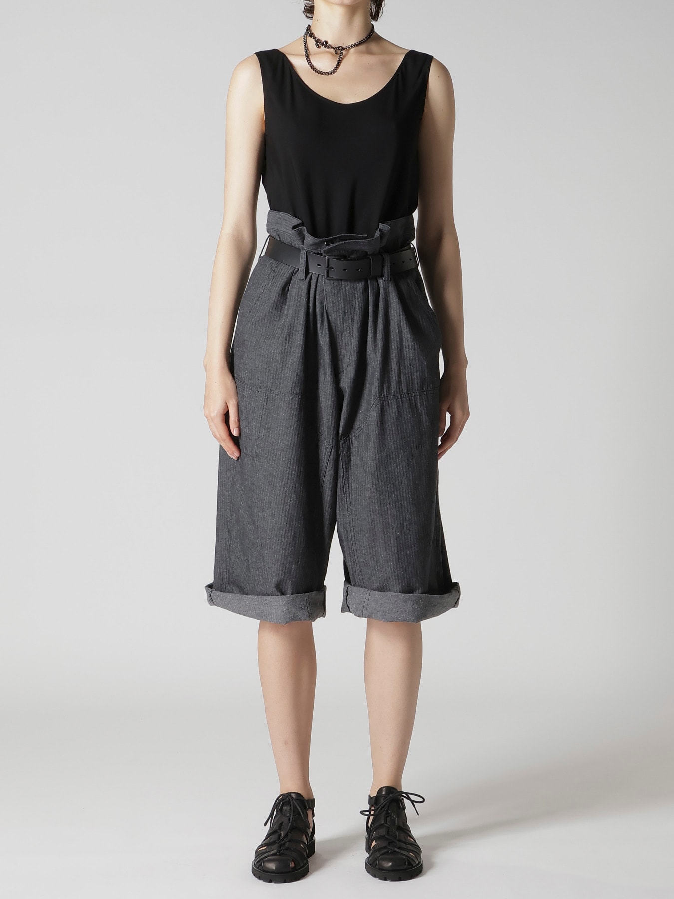 HERRINGBONE DENIM WAIST HALF PANTS