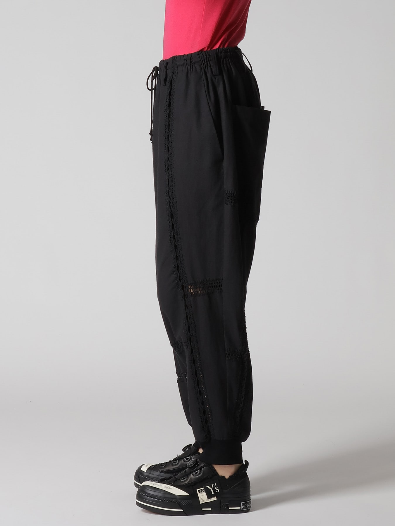 COTTON CROCHET PATCHWORK RIB HEM PANTS