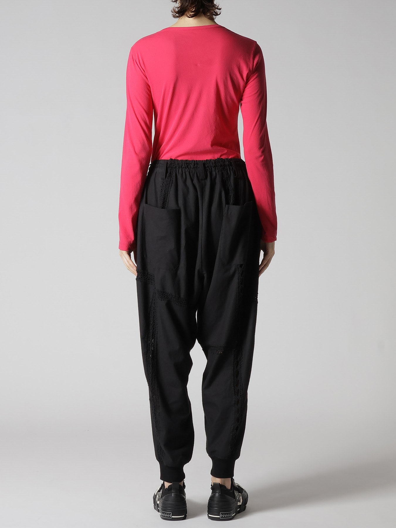 COTTON CROCHET PATCHWORK RIB HEM PANTS