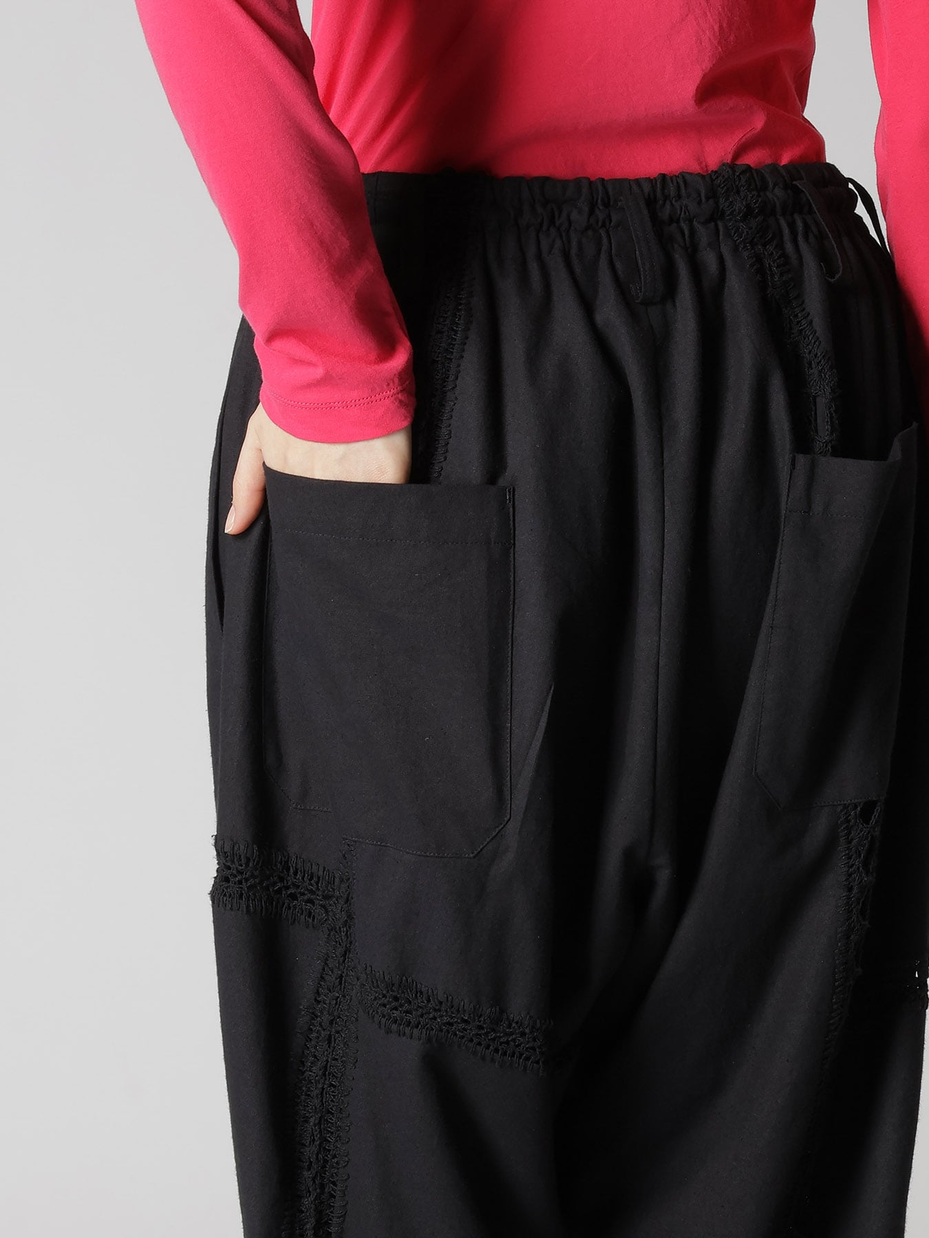 COTTON CROCHET PATCHWORK RIB HEM PANTS