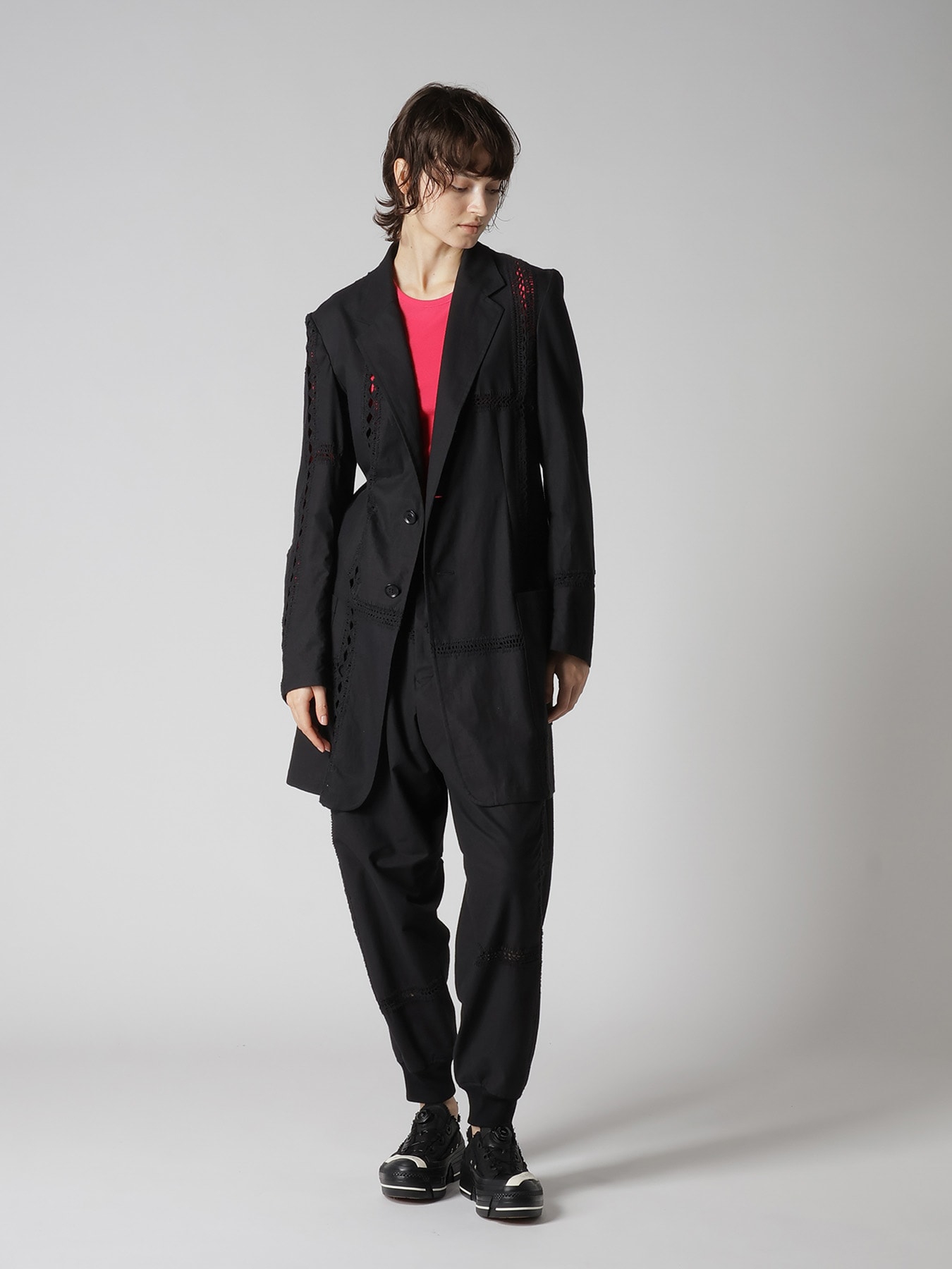 COTTON CROCHET PATCHWORK RIB HEM PANTS