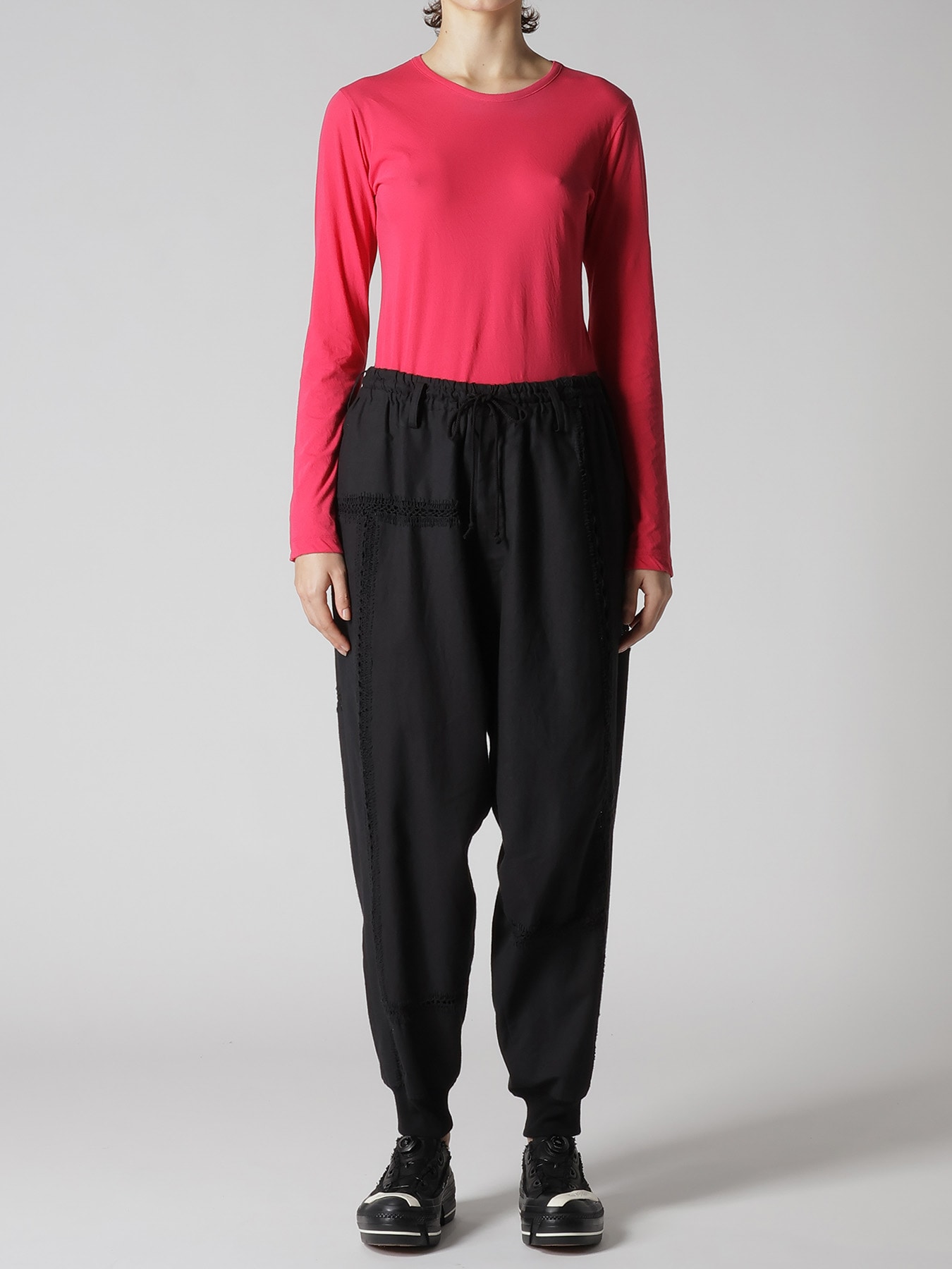 COTTON CROCHET PATCHWORK RIB HEM PANTS