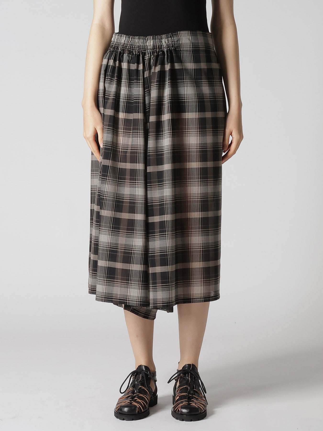 W/PE VOILE PLAID RIGHT SIDE GATHER PANTS