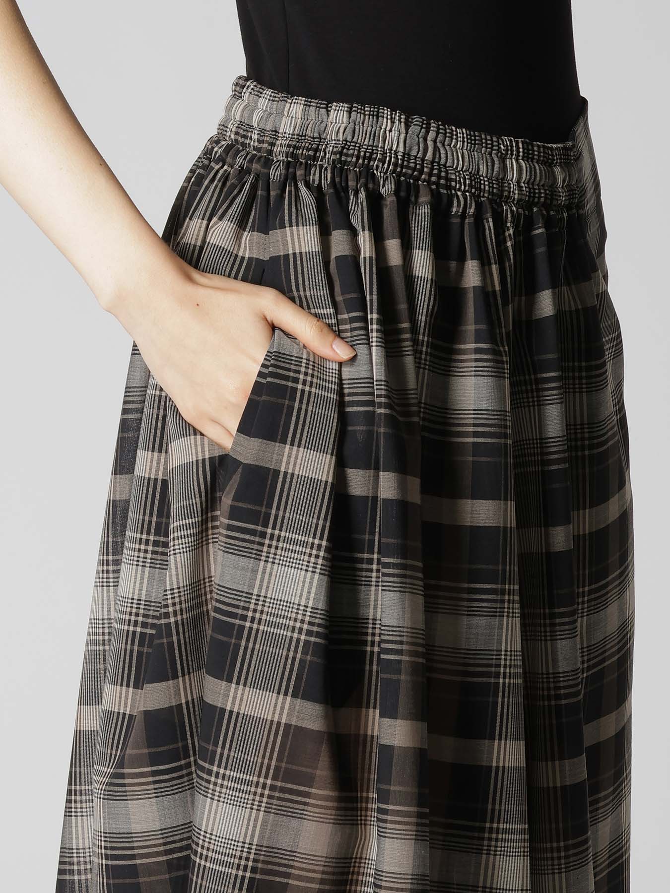 W/PE VOILE PLAID RIGHT SIDE GATHER PANTS