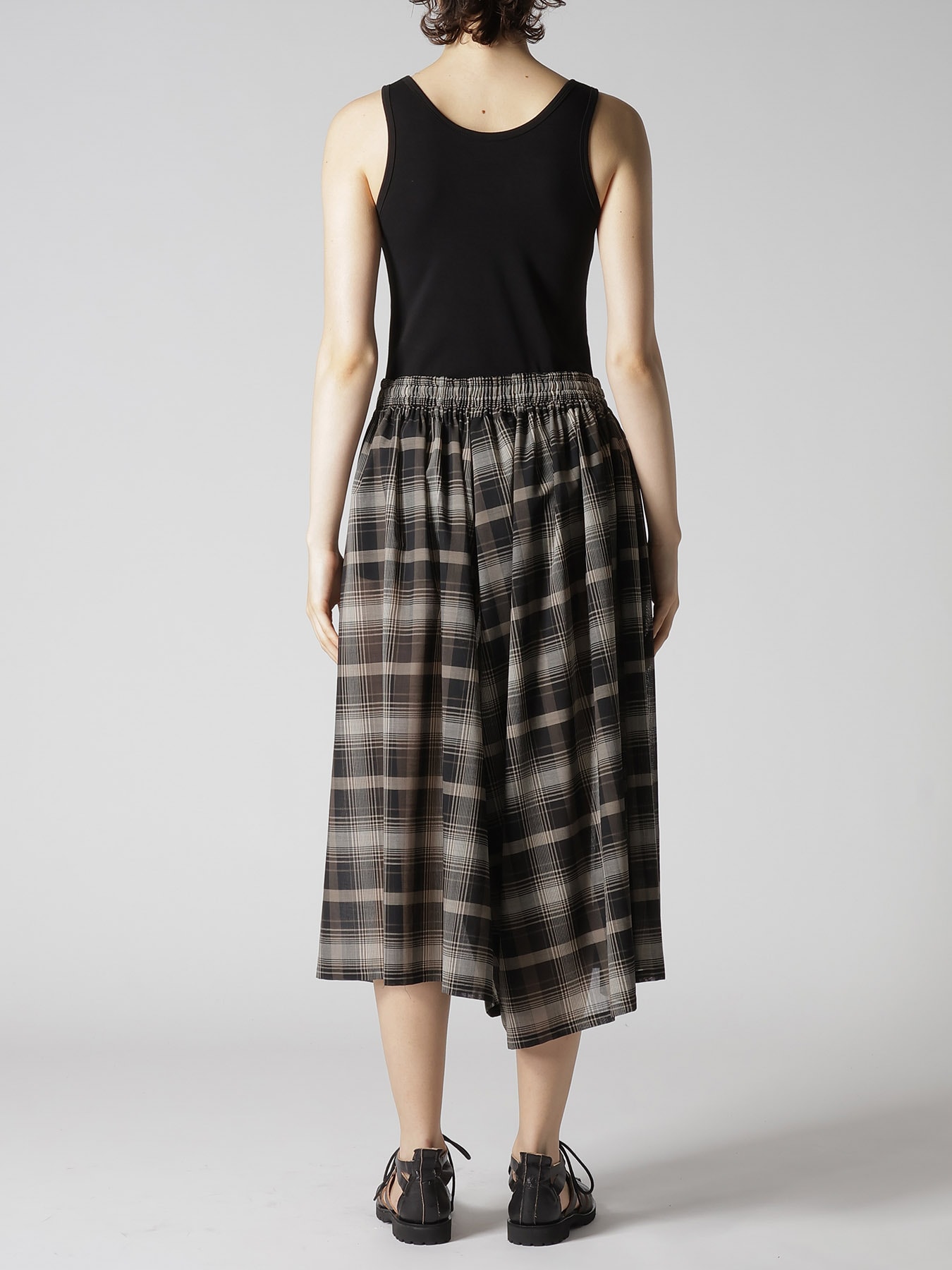 W/PE VOILE PLAID RIGHT SIDE GATHER PANTS