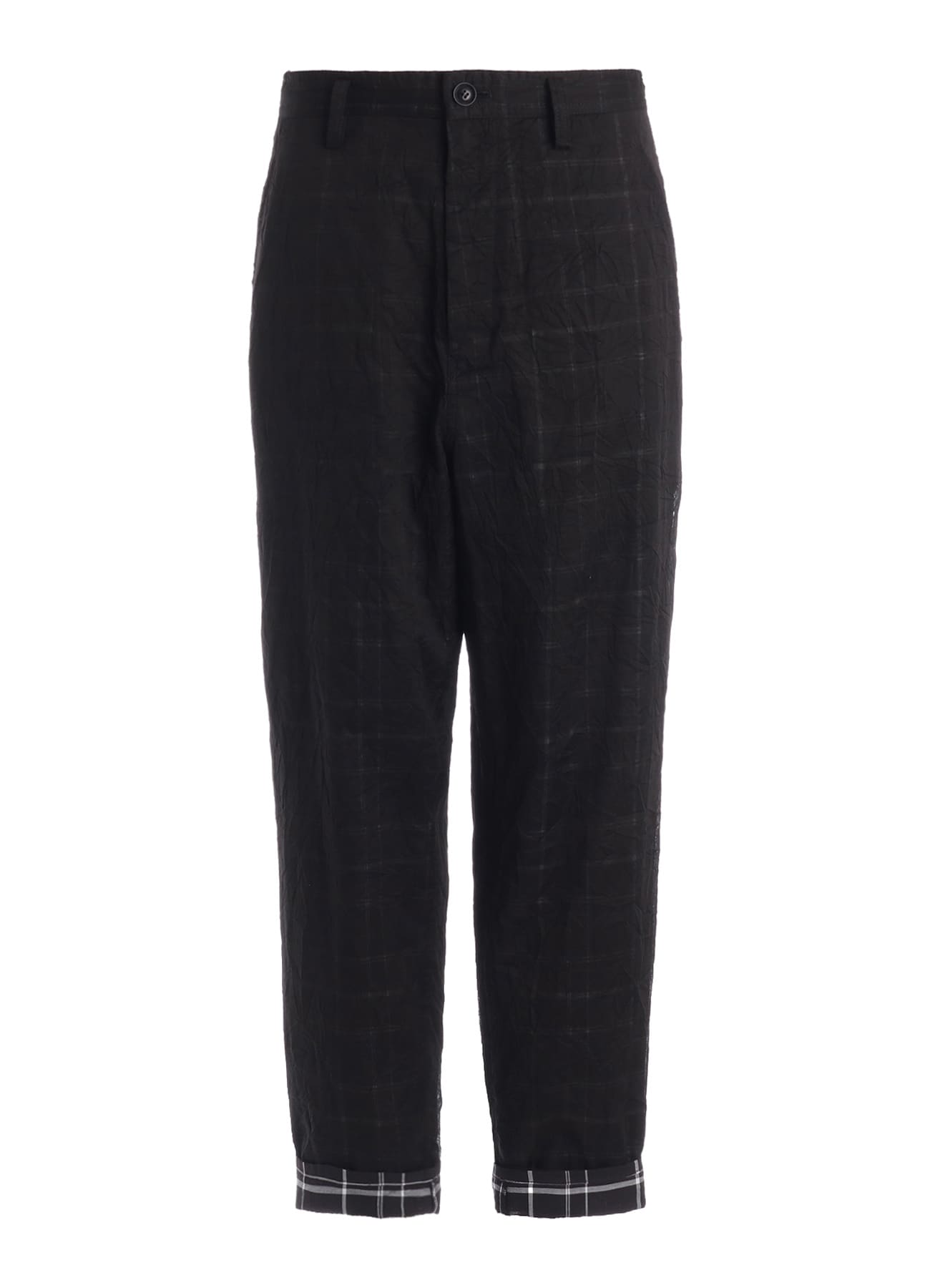 SHEER COTTON-LINEN PLAID LAYER PANTS