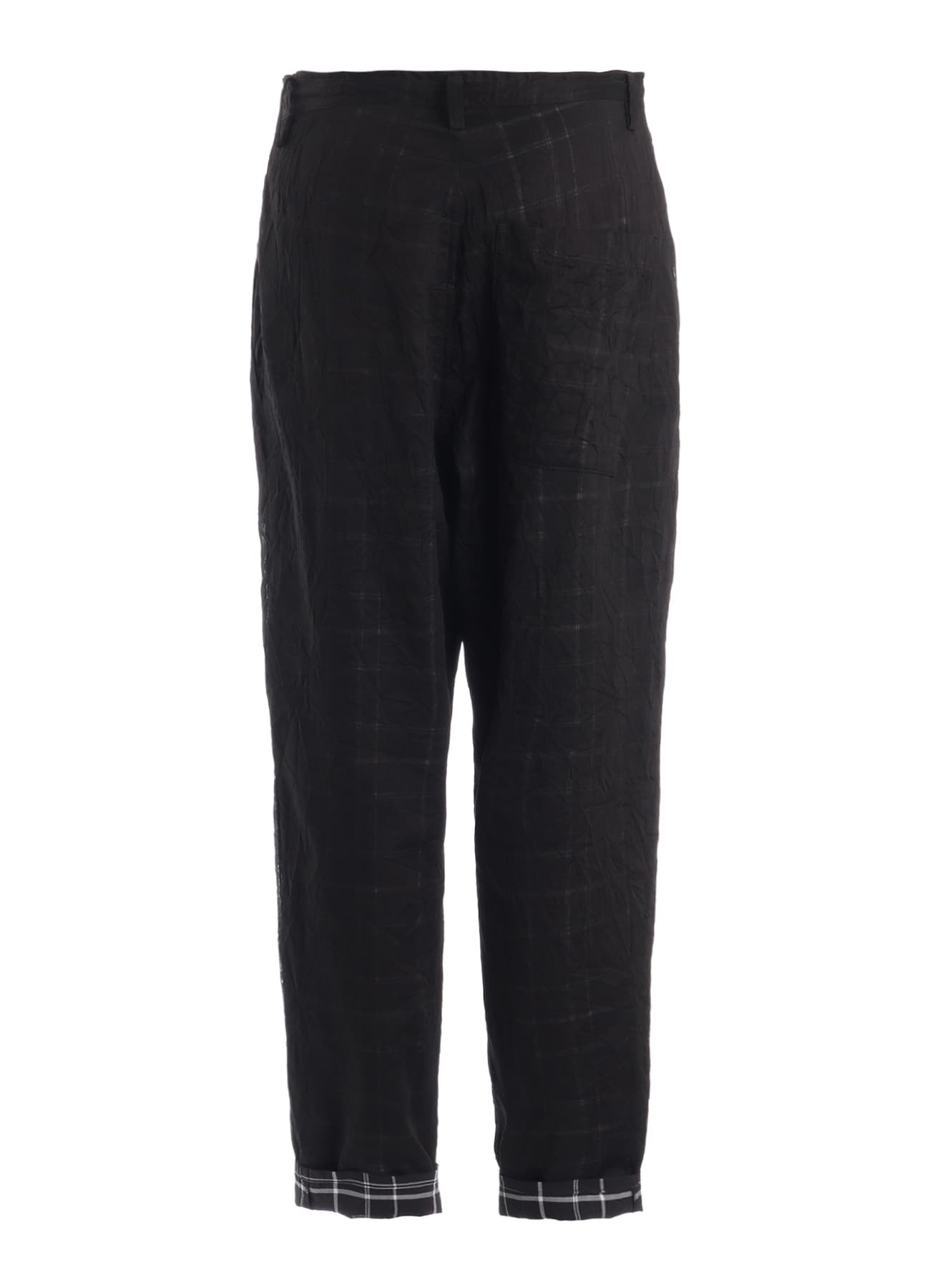 SHEER COTTON-LINEN PLAID LAYER PANTS