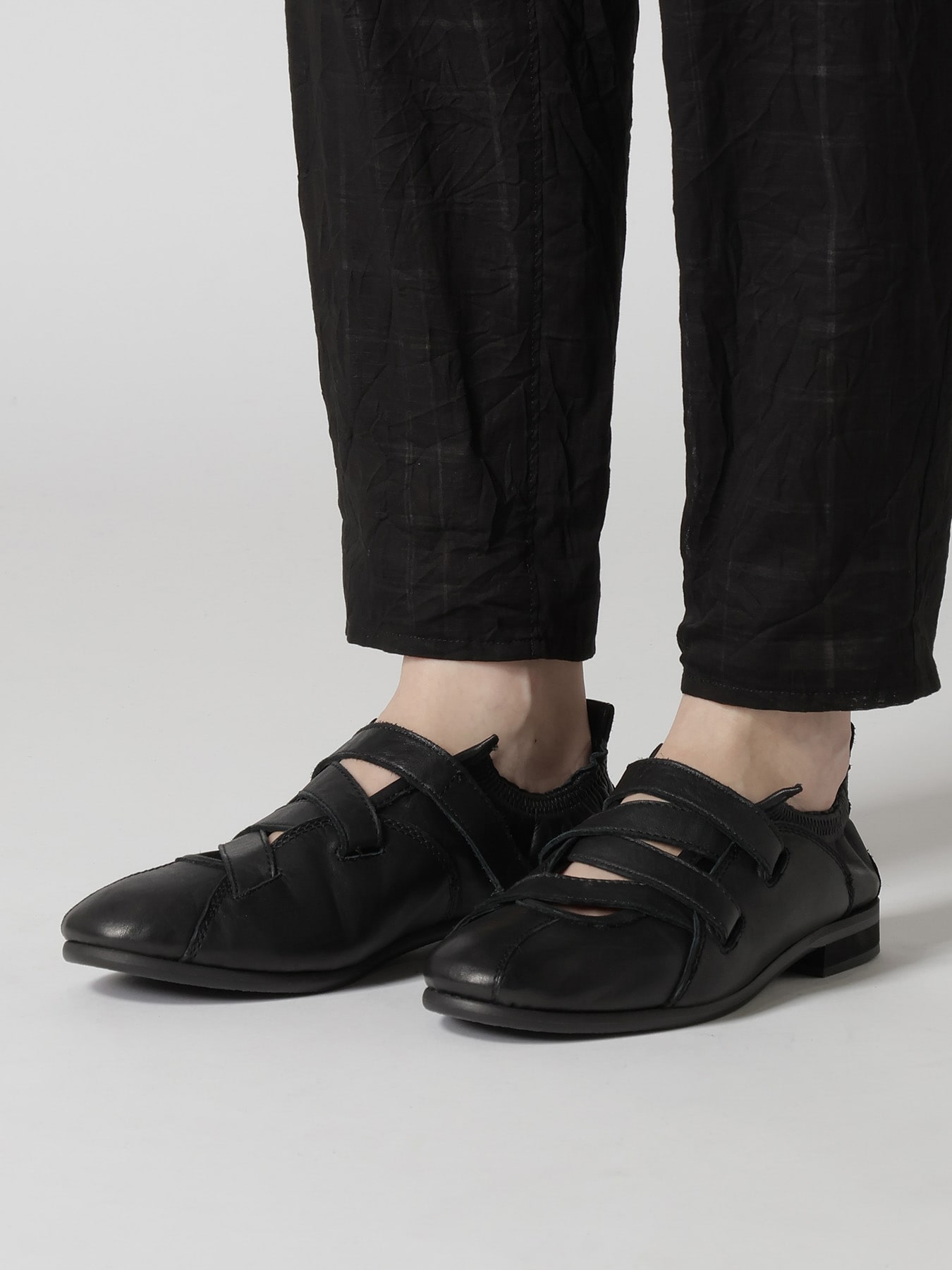 SHEER COTTON-LINEN PLAID LAYER PANTS