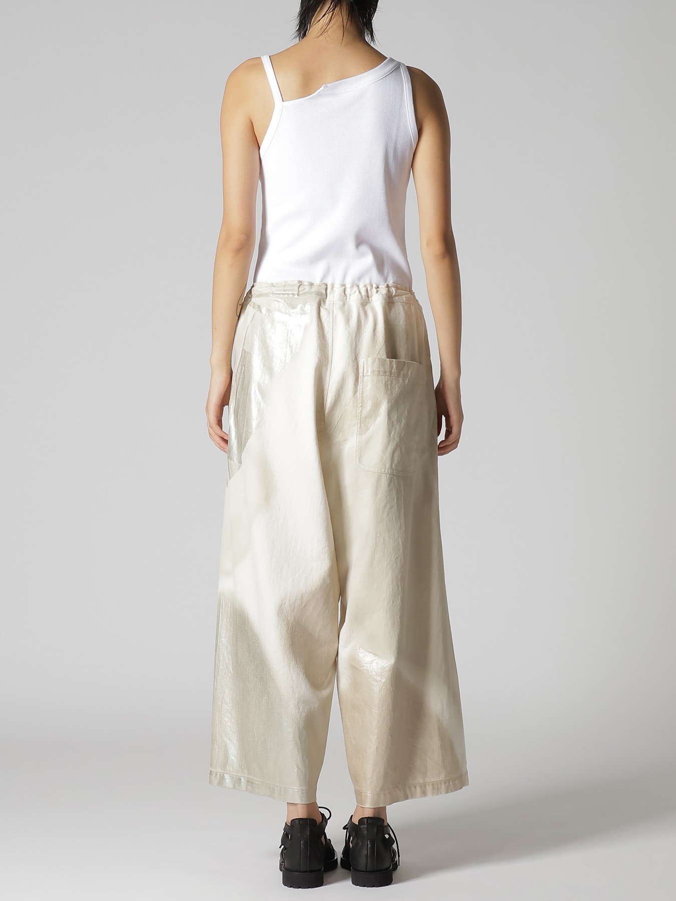 8OZ DENIM FOIL PRINT FRONT TUCK WIDE PANTS