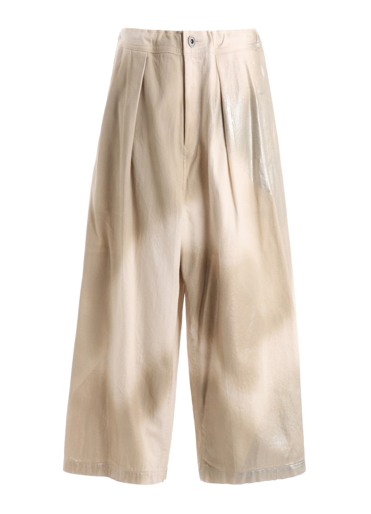 8OZ DENIM FOIL PRINT FRONT TUCK WIDE PANTS