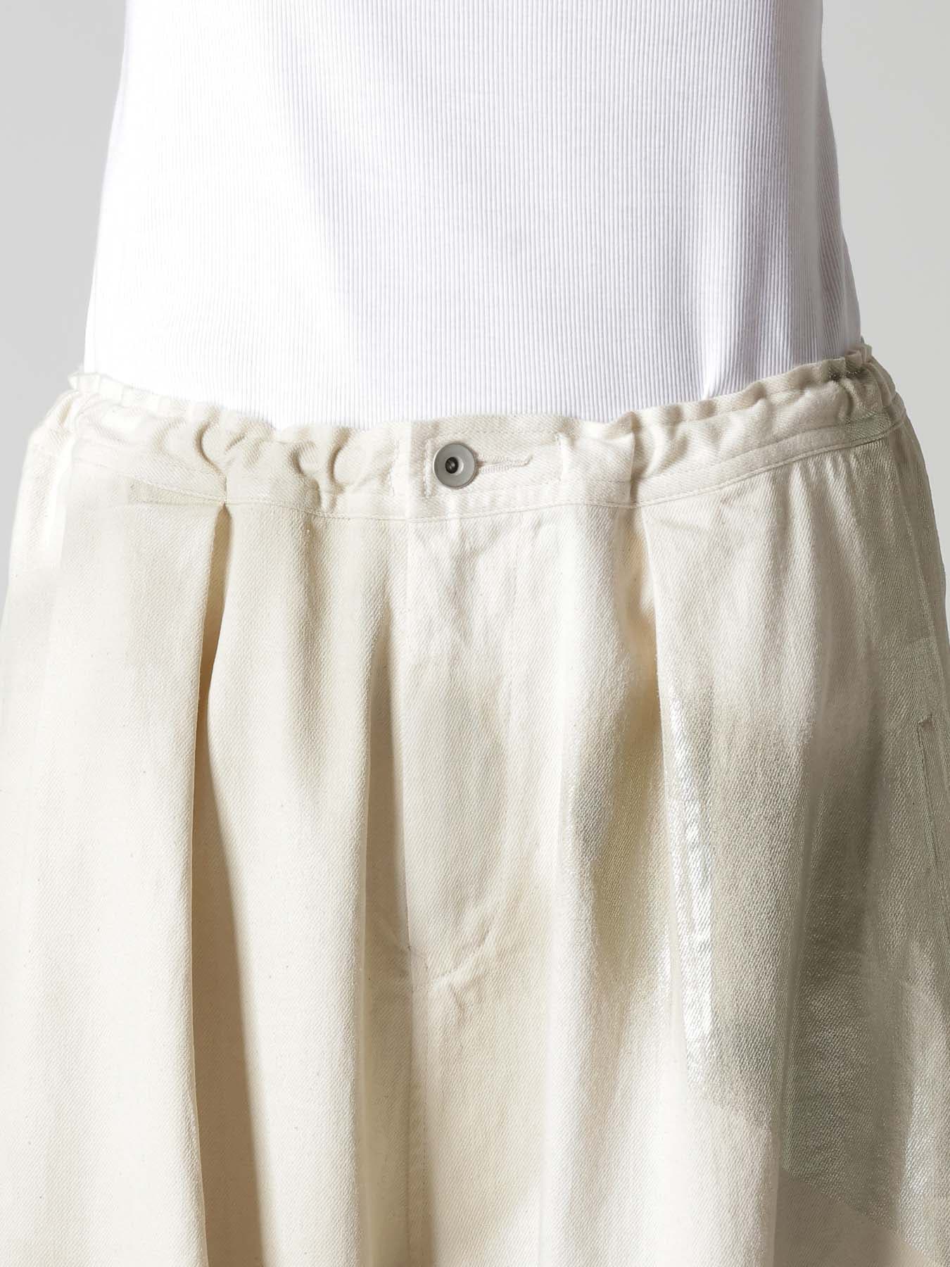 8OZ DENIM FOIL PRINT FRONT TUCK WIDE PANTS