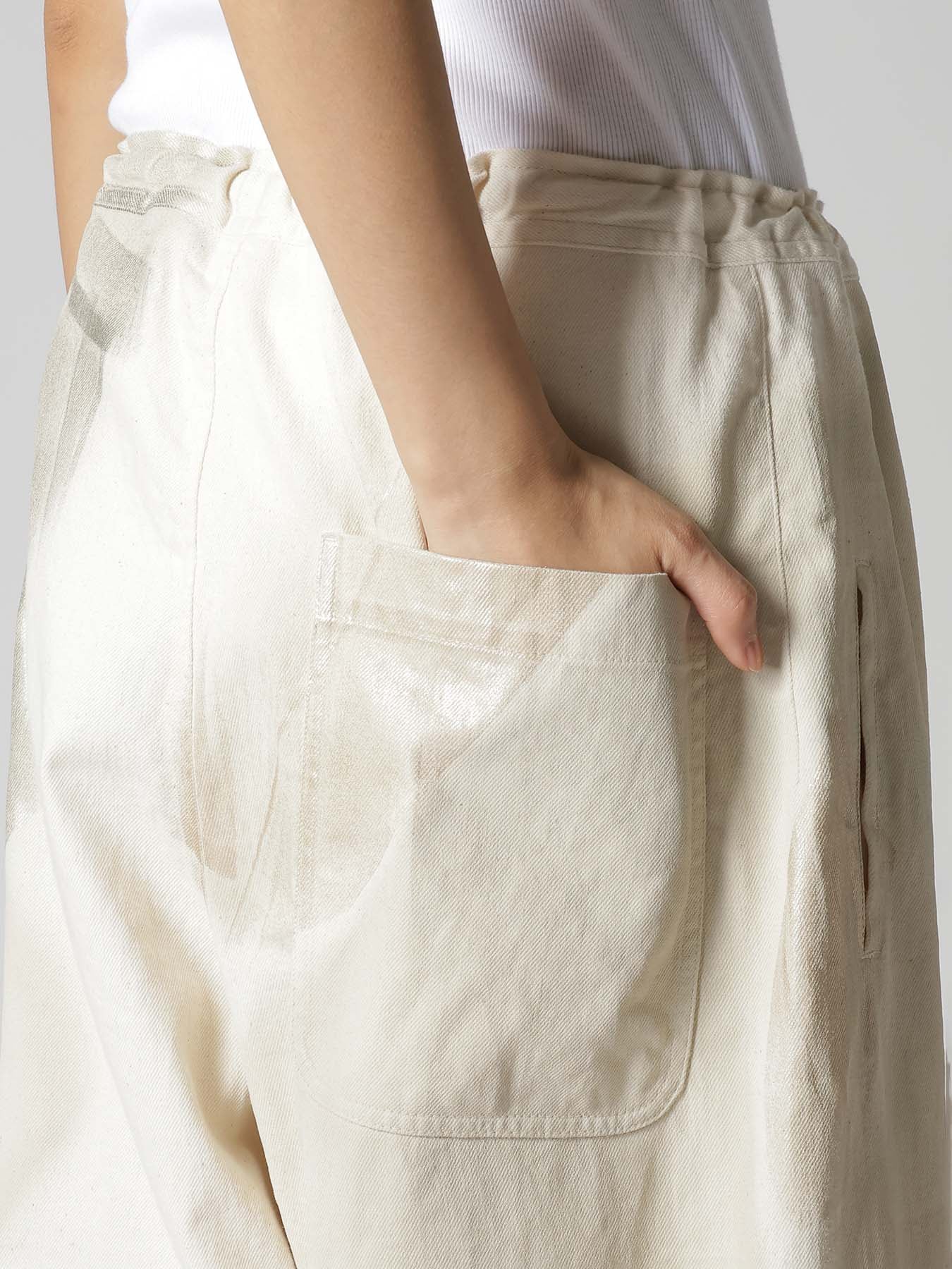 8OZ DENIM FOIL PRINT FRONT TUCK WIDE PANTS