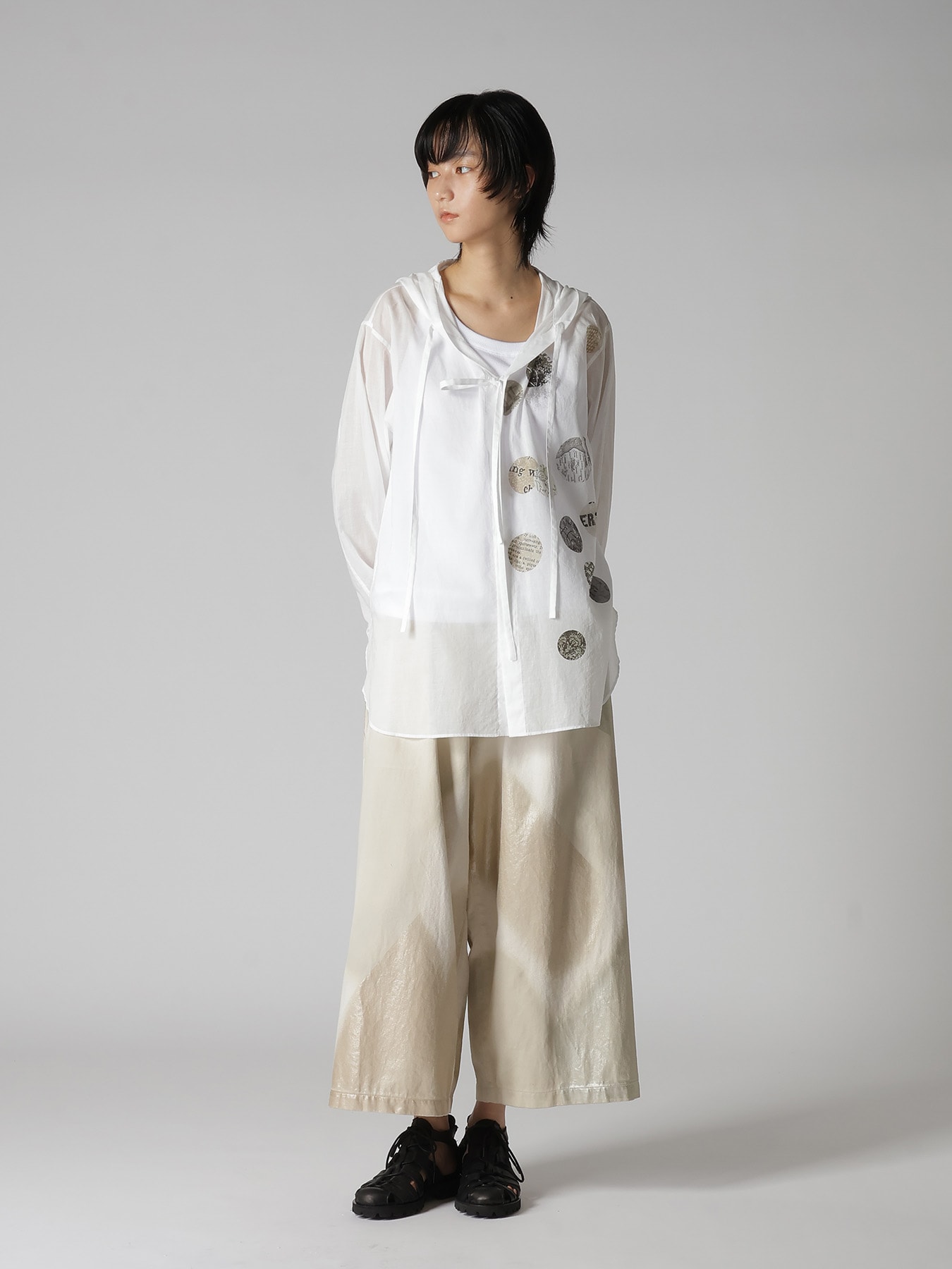 8OZ DENIM FOIL PRINT FRONT TUCK WIDE PANTS